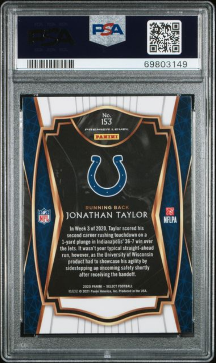 Graded 2020 Panini Select Jonathan Taylor #153 Rookie RC Football Card PSA 10 Gem Mint