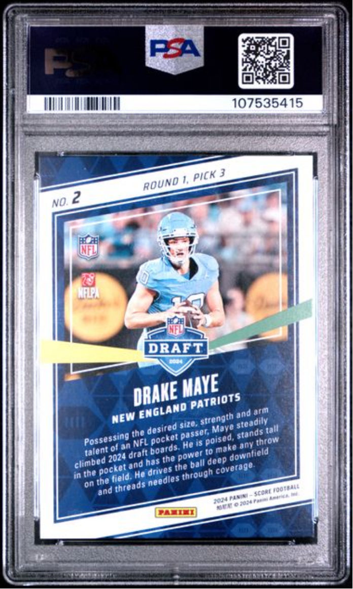 Graded 2024 Panini Score Drake Maye #2 NFL Draft Rookie RC Football Card PSA 10 Gem Mint