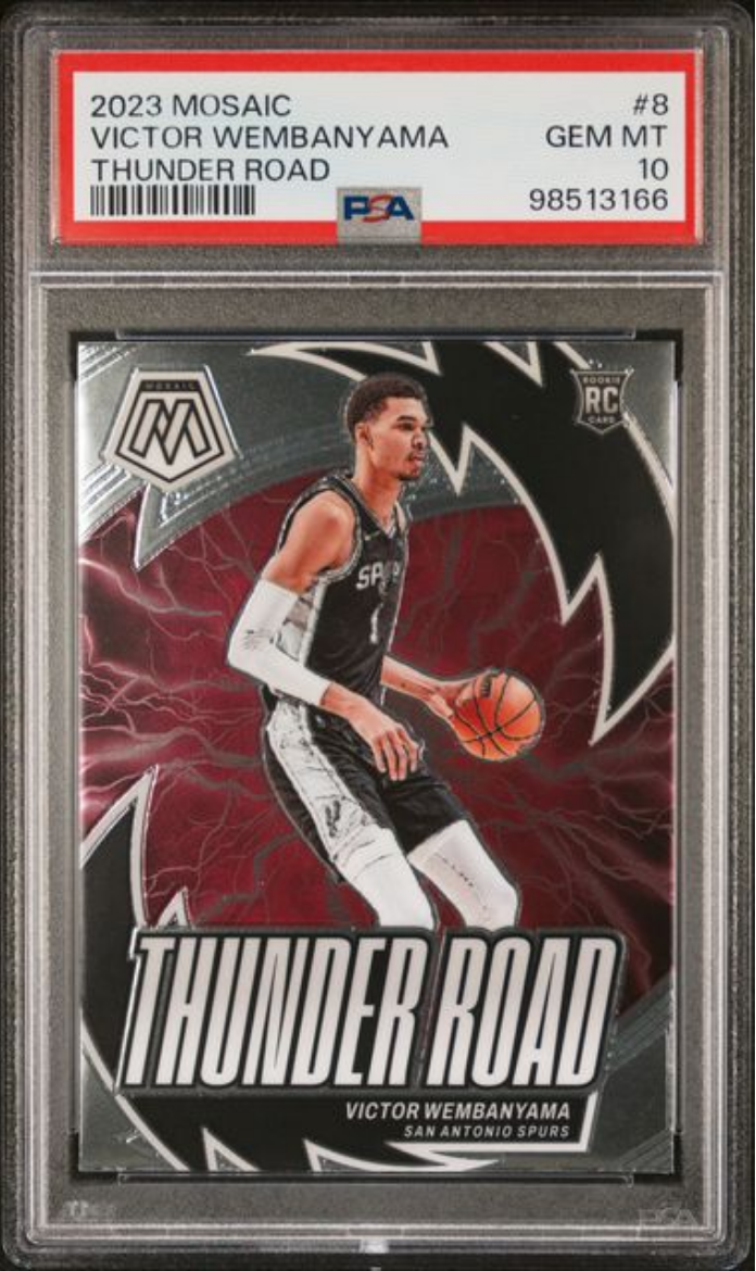 Graded 2023 Panini Mosaic Victor Wembanyama #8 Thunder Road Rookie RC Basketball Card PSA 10 Gem Mint