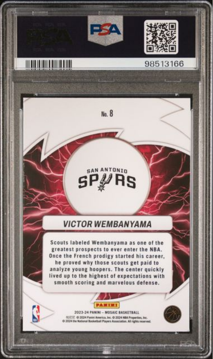 Graded 2023 Panini Mosaic Victor Wembanyama #8 Thunder Road Rookie RC Basketball Card PSA 10 Gem Mint