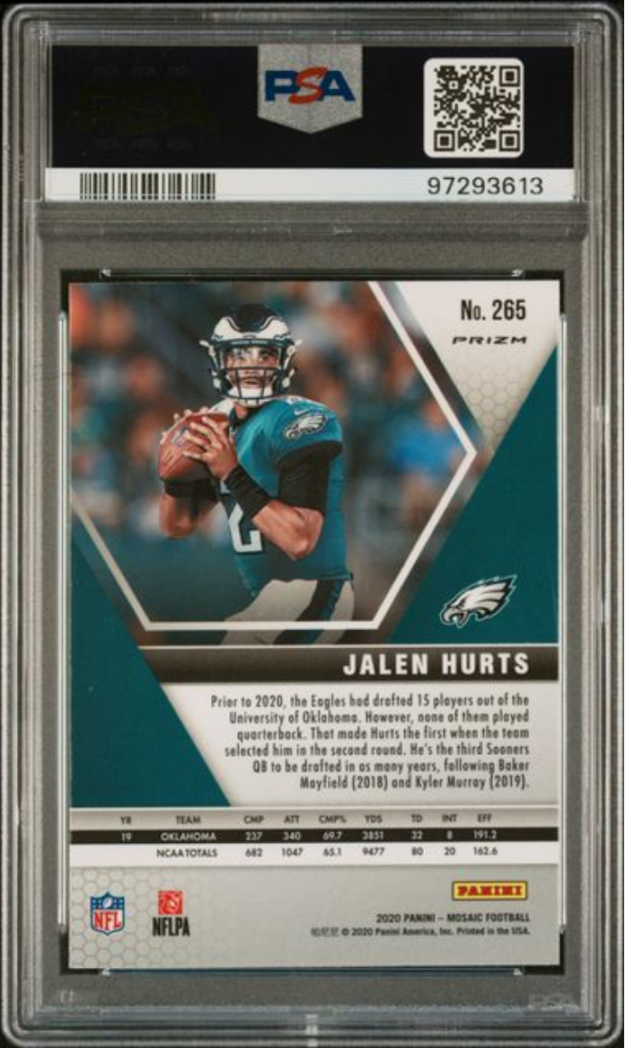 Graded 2020 Panini Mosaic Jalen Hurts #265 Reactive Orange Rookie RC Football Card PSA 10 Gem Mint