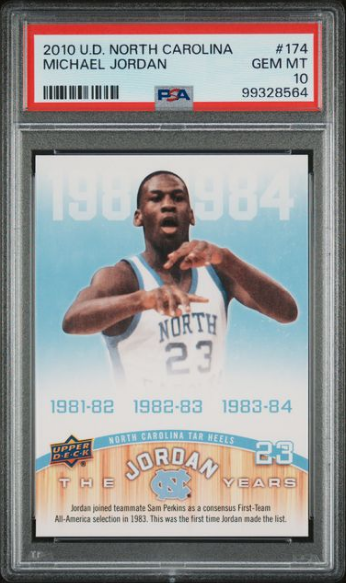 Graded 2010 Upper Deck North Carolina Michael Jordan #174 Basketball Card PSA 10 Gem Mint