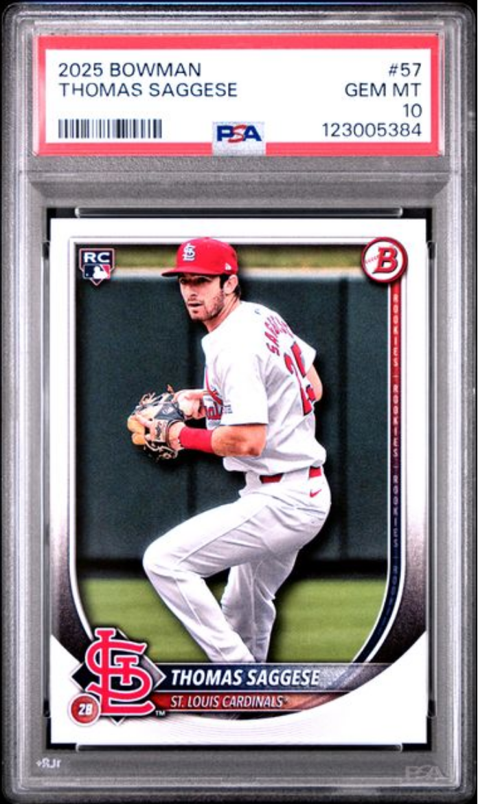 Graded 2025 Topps Bowman Thomas Saggese #57 Rookie RC Baseball Card PSA 10 Gem Mint
