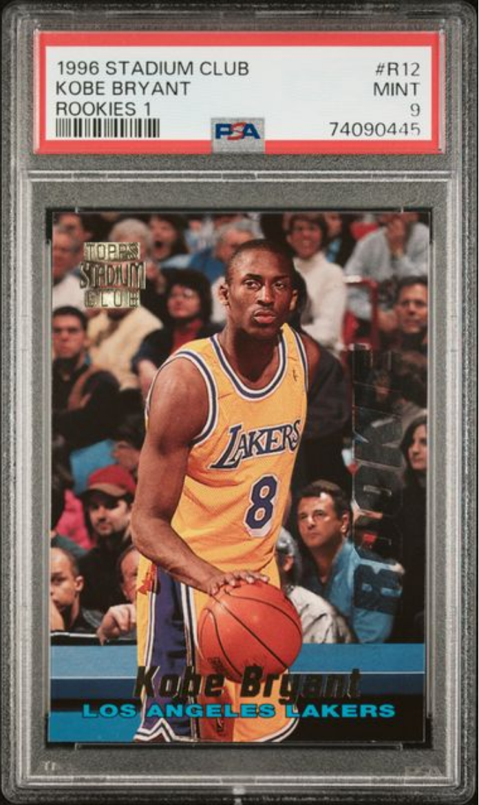 Graded 1996 Stadium Club Kobe Bryant #R12 Rookies 1 Rookie RC Basketball Card PSA 9 Mint