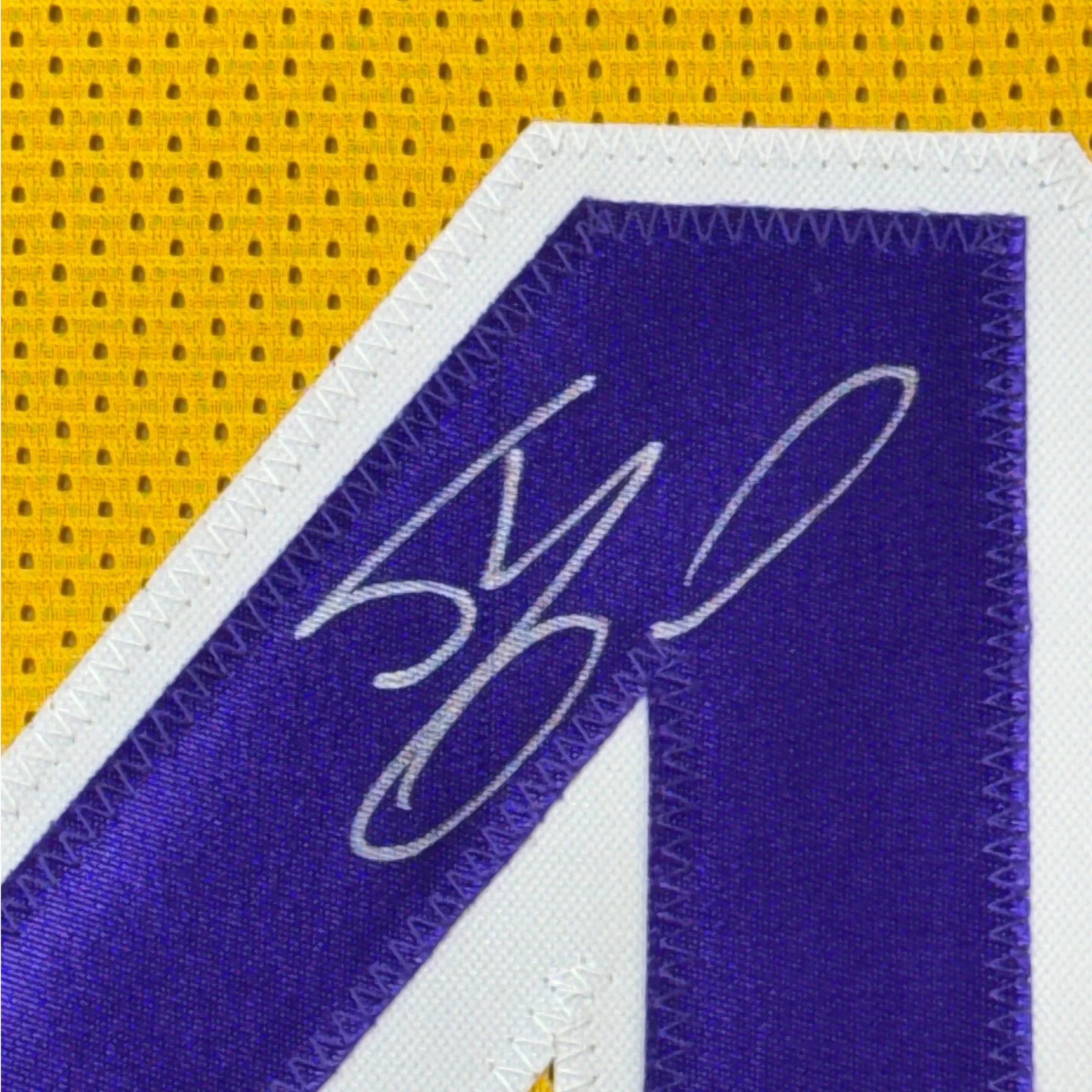 Framed Autographed/Signed Shaquille Shaq O'Neal 35x39 Los Angeles LA Yellow Basketball Jersey Beckett BAS COA