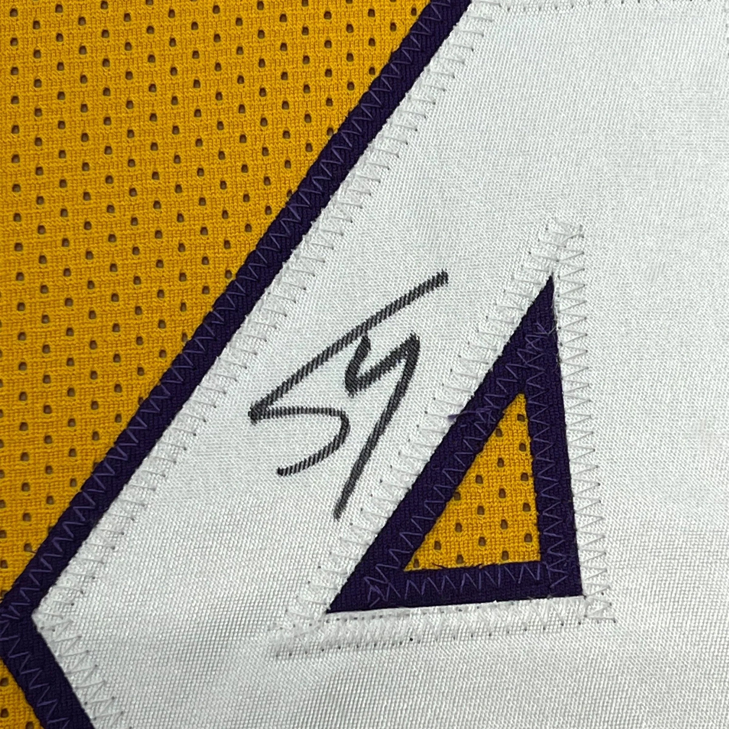 Framed Autographed/Signed Shaquille Shaq O'Neal 35x39 Los Angeles LA Yellow Basketball Jersey Beckett BAS COA