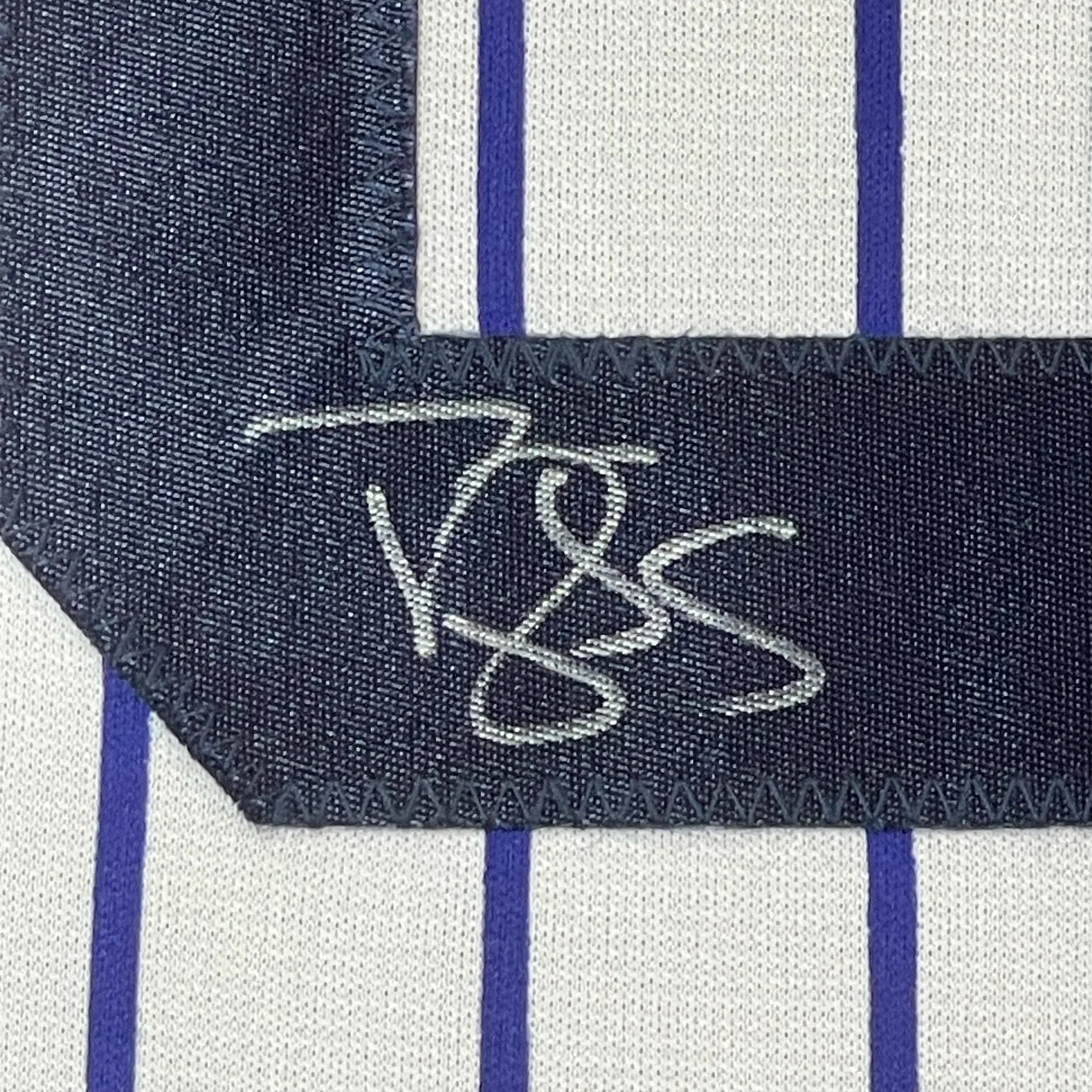 Framed Autographed/Signed Darryl Strawberry 35x39 New York Pinstripe Baseball Jersey JSA COA