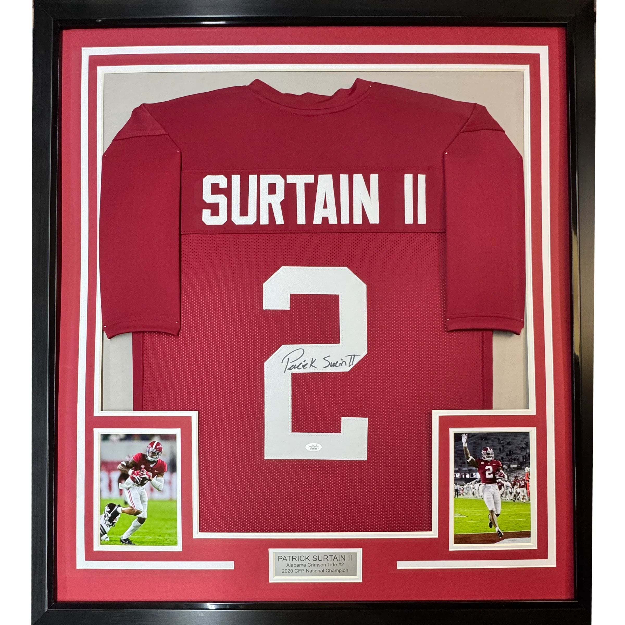 Framed Autographed/Signed Patrick Surtain II 35x39 Alabama Red College Football Jersey JSA COA