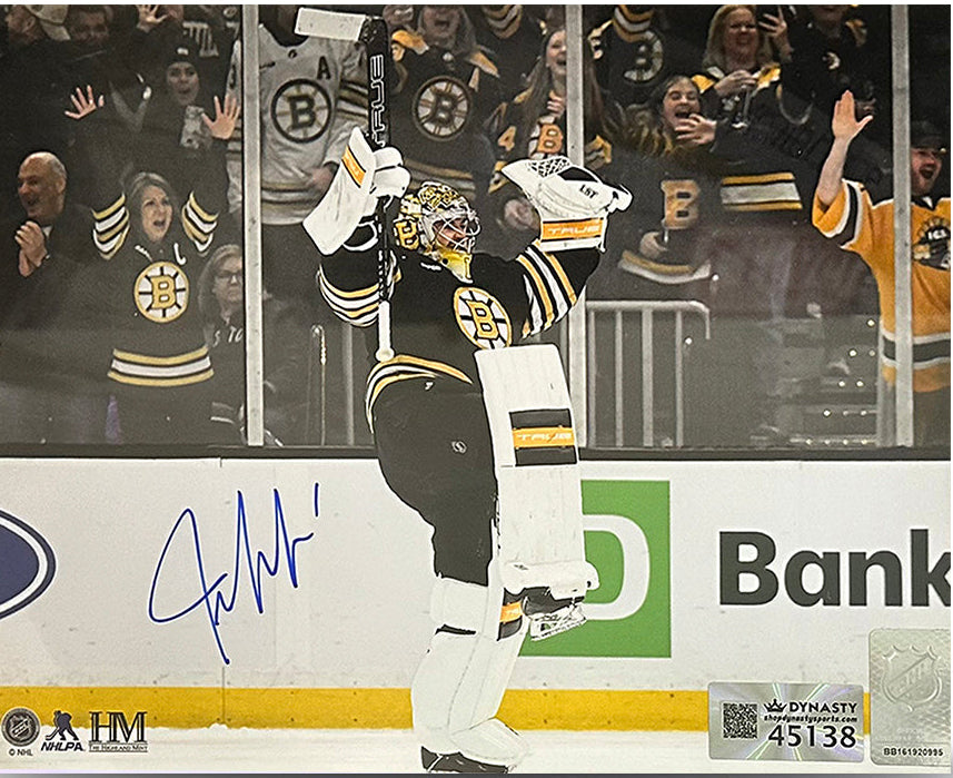 Jeremy Swayman Celebration Boston Bruins Autographed 16" x 20" Hockey Photo