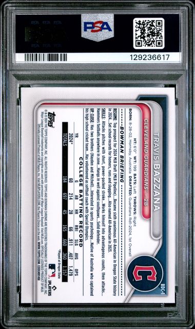 Graded 2024 Topps Bowman Draft Travis Bazzana #BDC1 Chrome Rookie RC Baseball Card PSA 10 Gem Mint