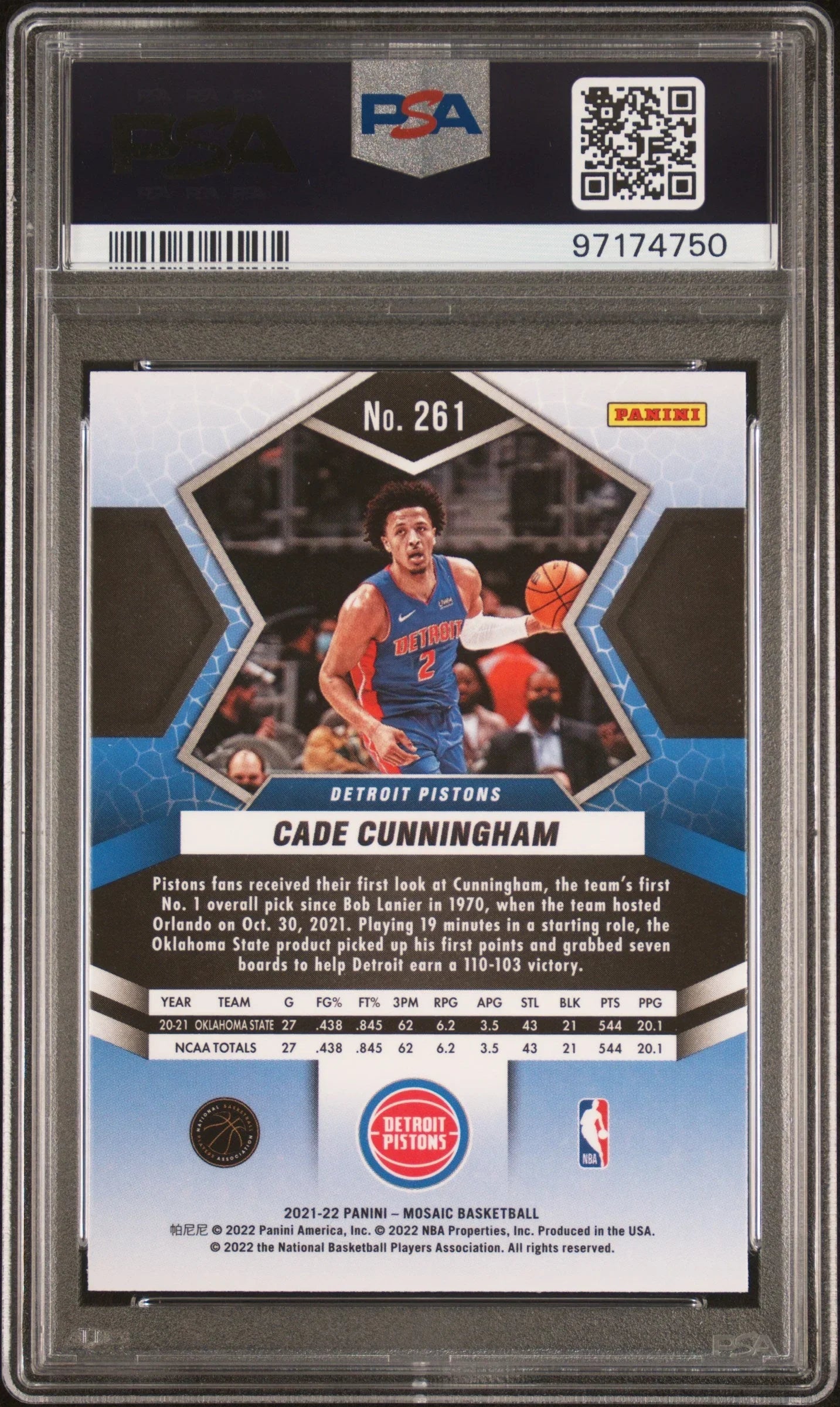 Graded 2021 Panini Mosaic Cade Cunningham #261 Rookie RC Basketball Card PSA 10 Gem Mint
