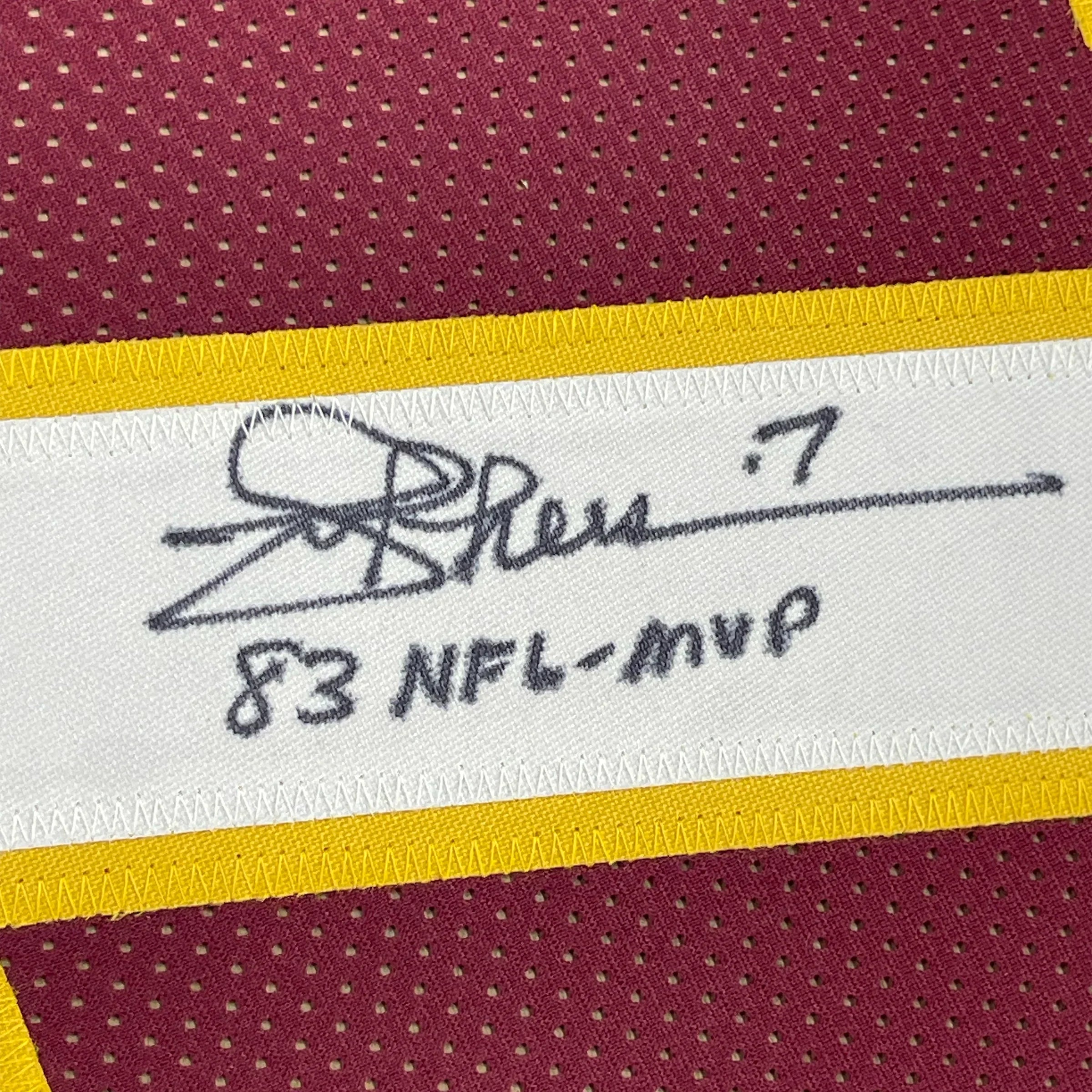 Framed Autographed/Signed Joe Theismann 83 MVP 35x39 Washington Burgundy Football Jersey Beckett BAS COA