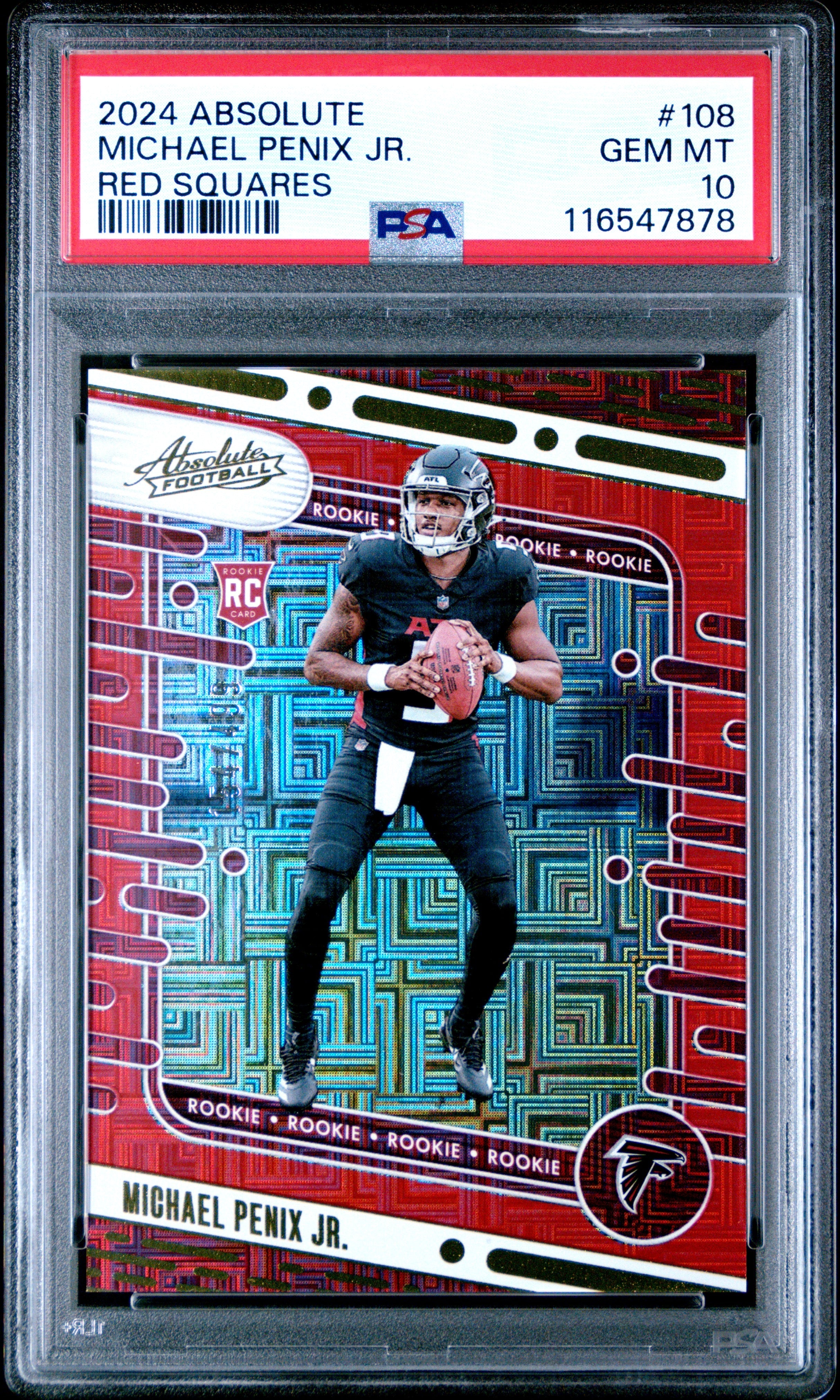 Graded 2024 Panini Absolute Michael Penix Jr #108 Red Squares Rookie RC Football Card PSA 10 Gem Mint