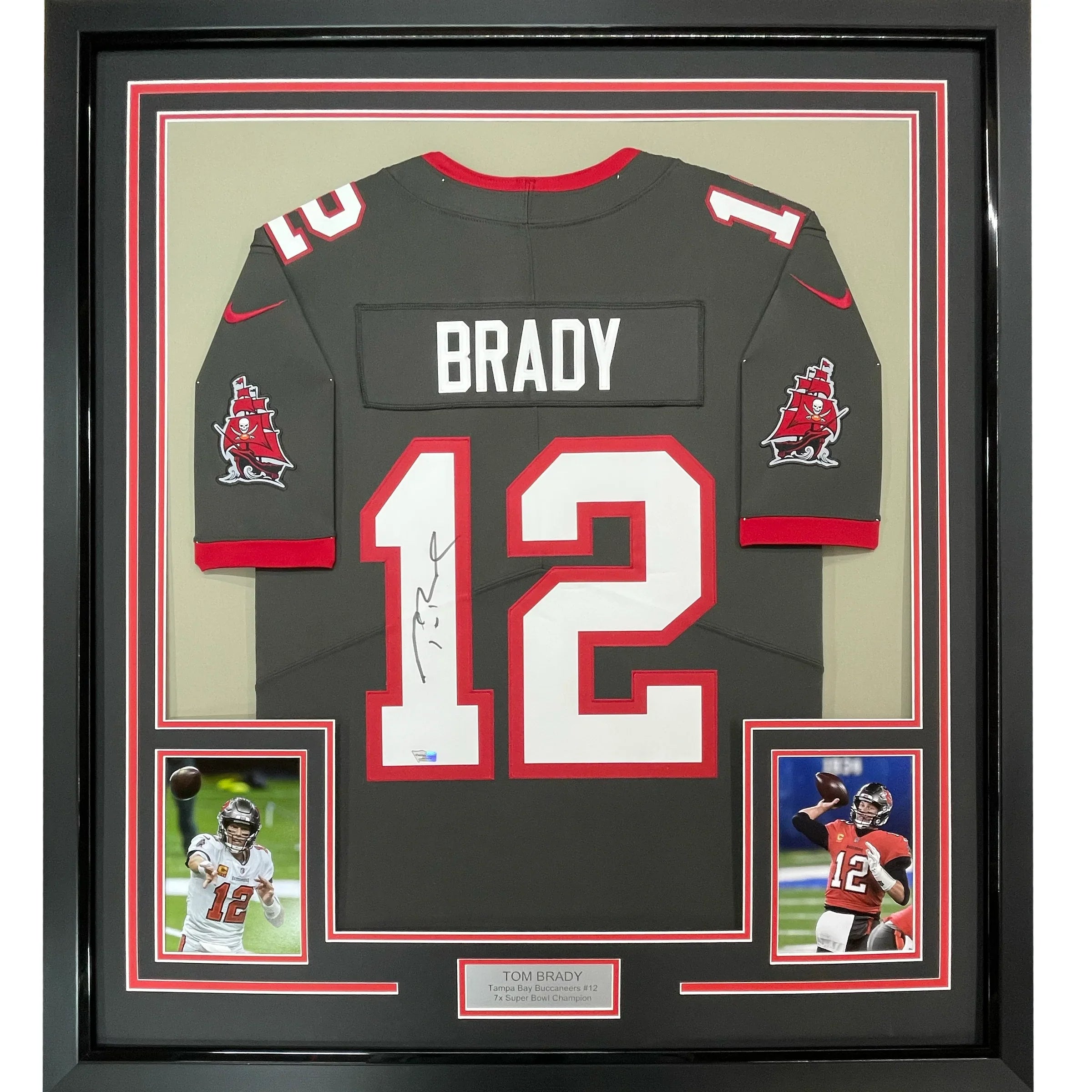 Framed Autographed/Signed Tom Brady 35x39 Tampa Bay Buccaneers Pewter Grey Authentic Nike Limited Football Jersey Fanatics COA/LOA