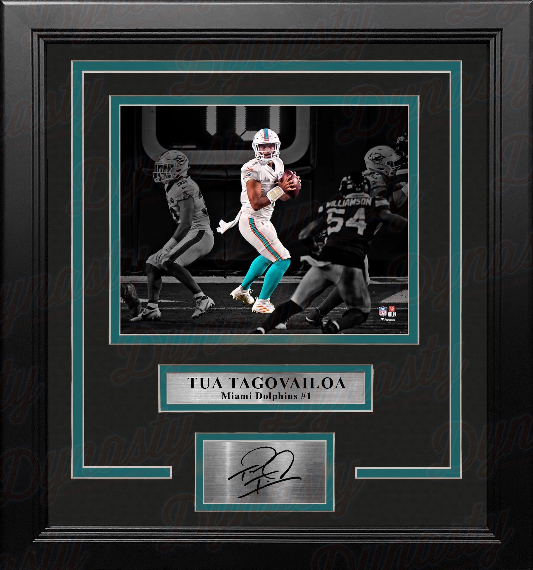 Tua Tagovailoa in Action Miami Dolphins 8x10 Framed Blackout Football Photo with Engraved Autograph