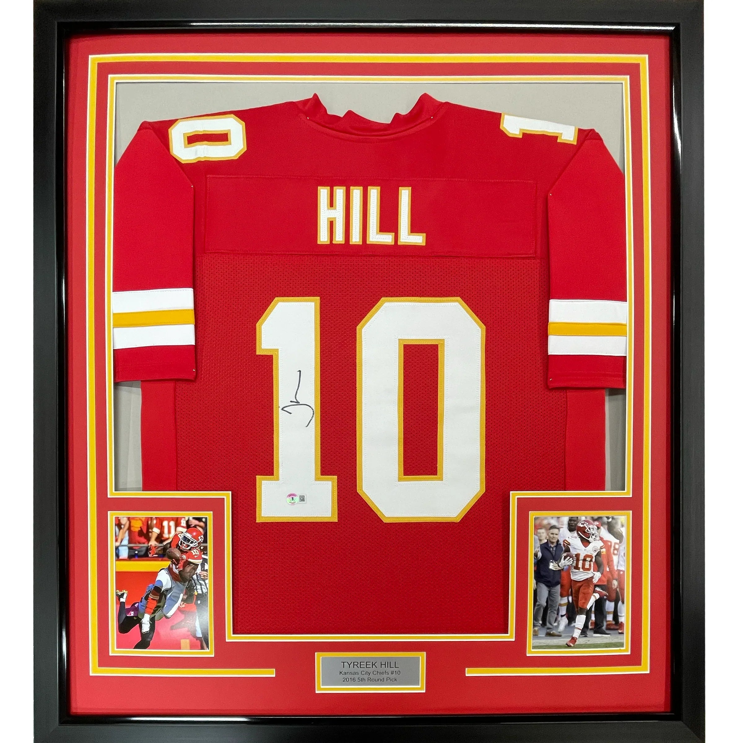 Framed Autographed/Signed Tyreek Hill 35x39 Kansas City Red Football Jersey JSA COA