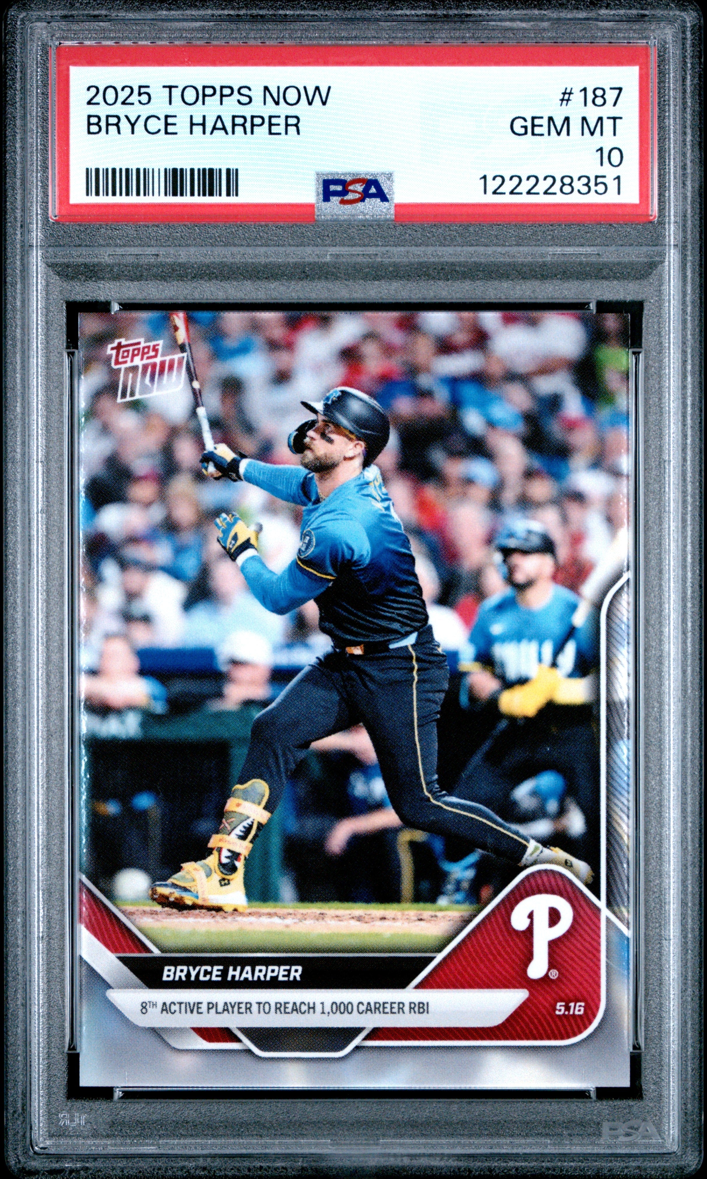 Graded 2025 Topps Now Bryce Harper #187 Baseball Card PSA 10 Gem Mint