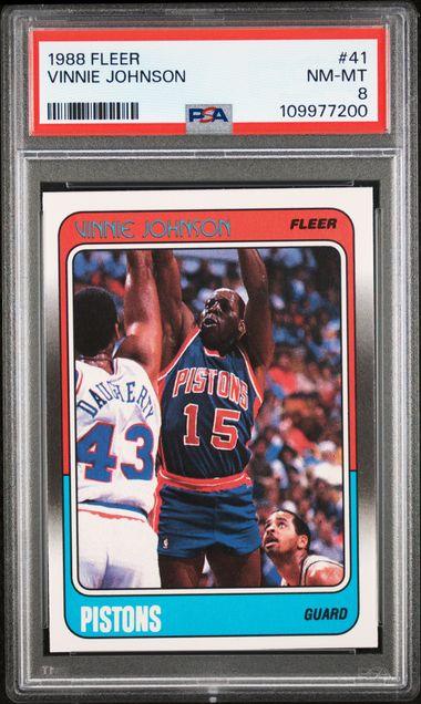 Graded 1988 Fleer Vinnie Johnson #41 Basketball Card PSA 8 NM-MT