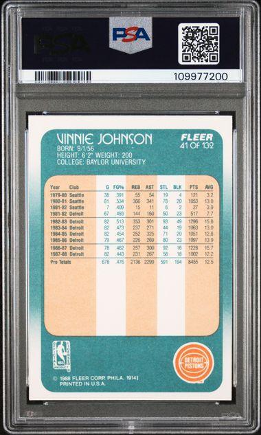 Graded 1988 Fleer Vinnie Johnson #41 Basketball Card PSA 8 NM-MT