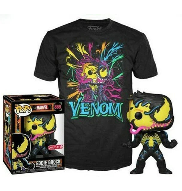 Eddie Brock (Black Light) and Black Light Venom Tee (L, Sealed) 869 - Target Exclusive