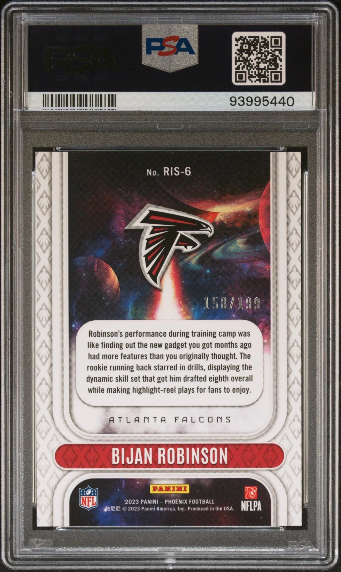 Graded 2023 Panini Phoenix Bijan Robinson #RIS6 Rookie Rising Red #/199 Rookie RC Football Card PSA 10 Gem Mint
