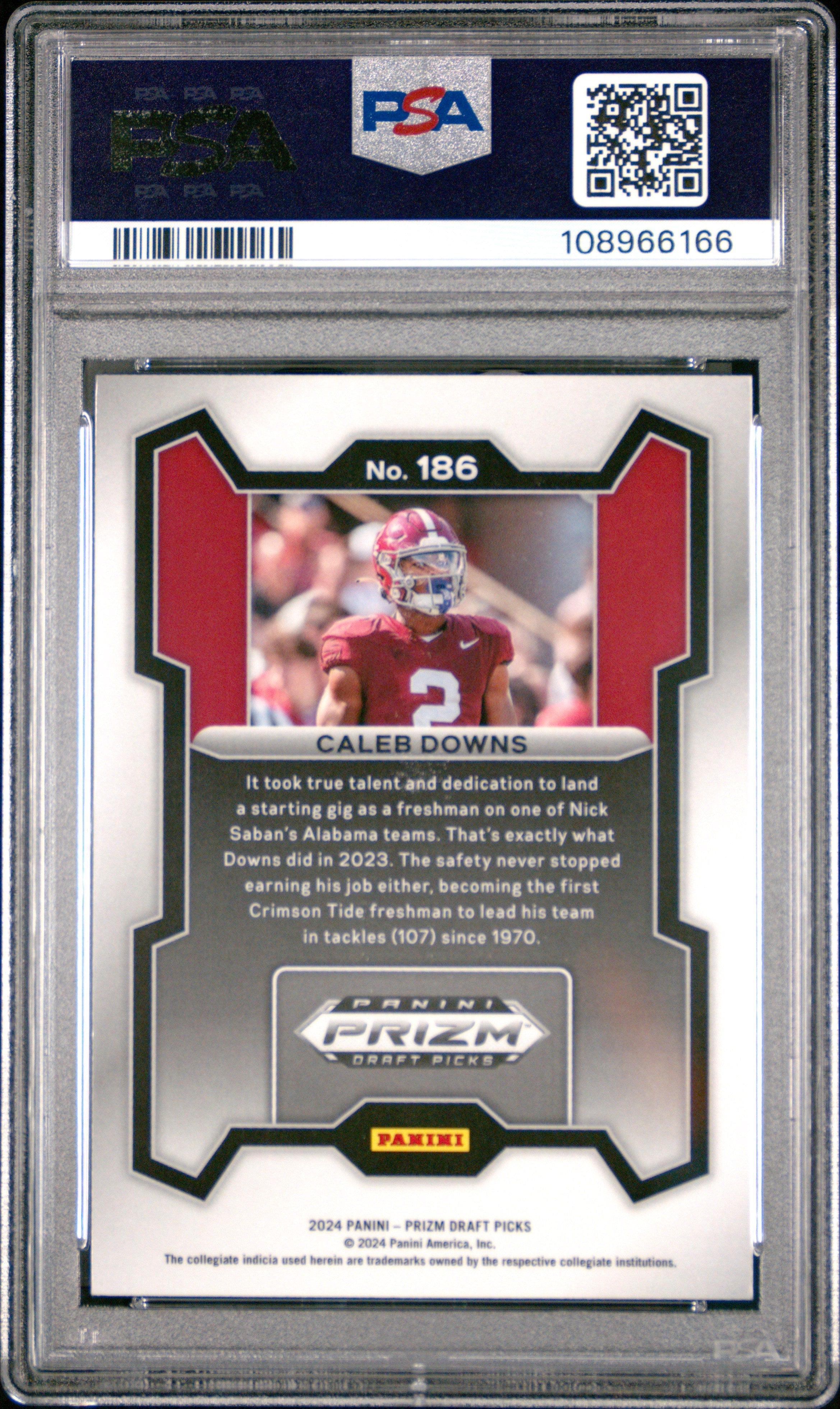 Graded 2024 Panin Prizm Draft Picks Caleb Downs #186 Rookie RC Football Card PSA 10 Gem Mint