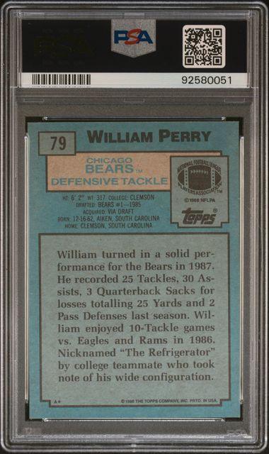 Graded 1988 Topps William "The Refrigerator" Perry #79 Football Card PSA 10 Gem Mint