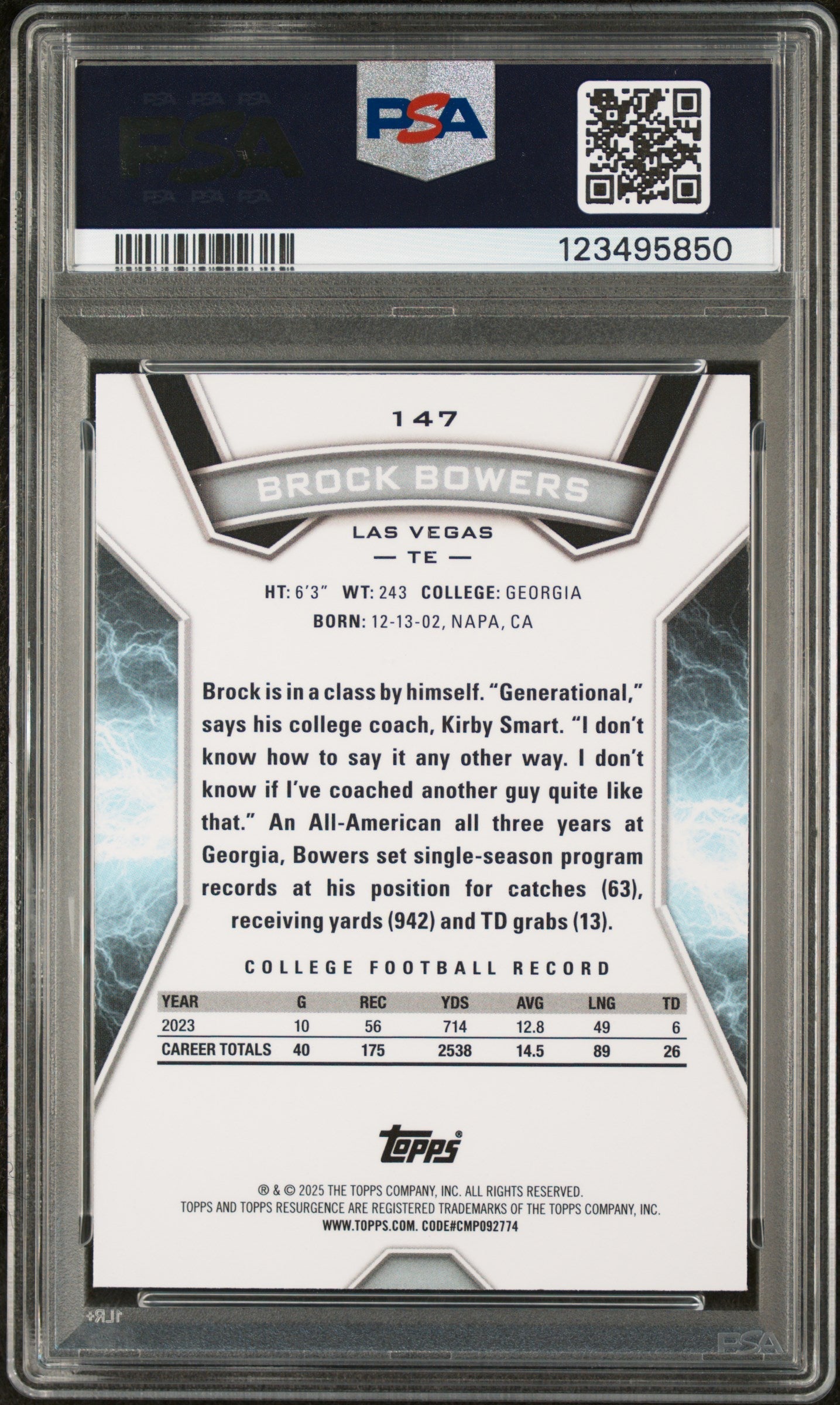 Graded 2024 Topps Resurgence Brock Bowers #147 Rookie RC Football Card PSA 10 Gem Mint