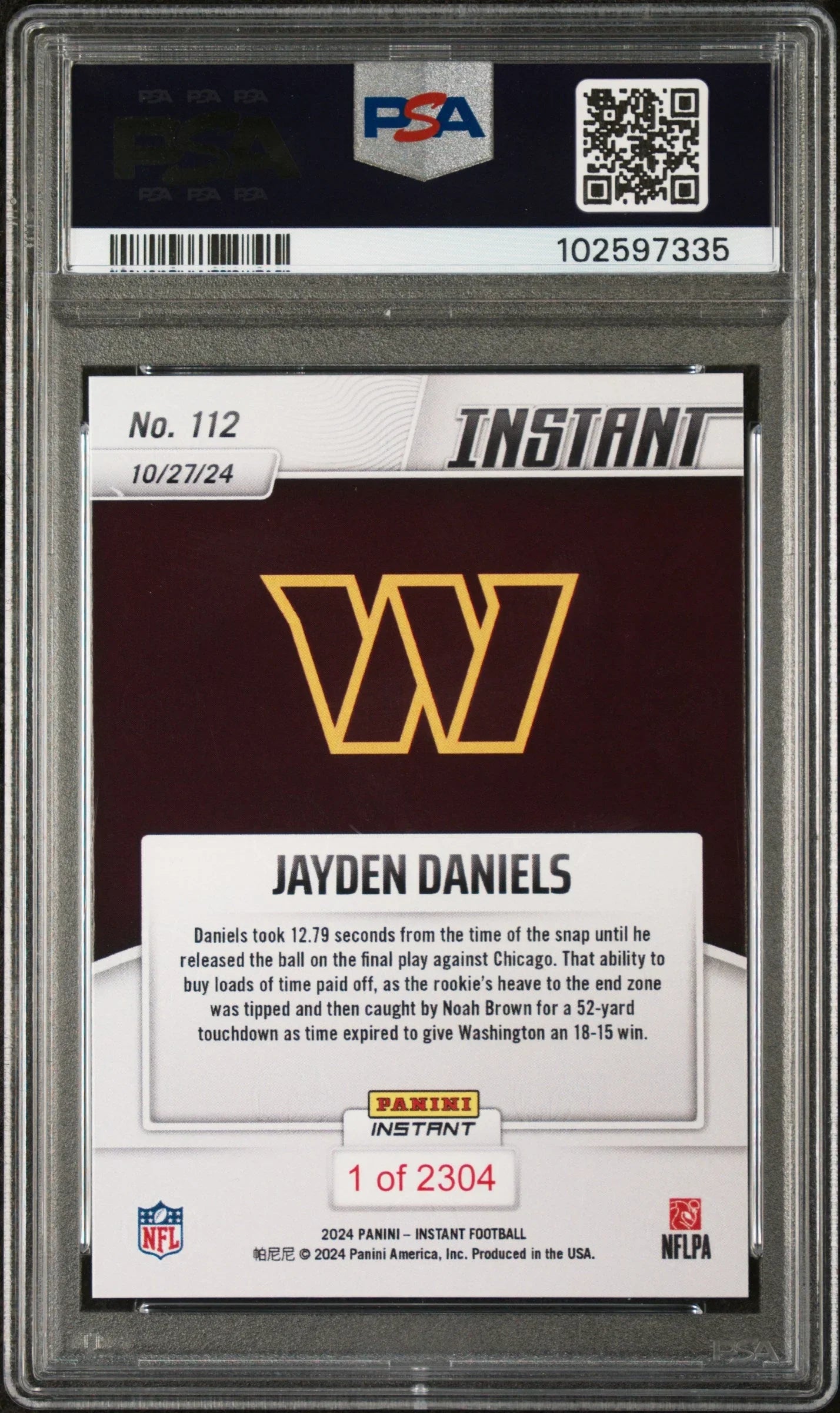 Graded 2024 Panini Instant NFL Jayden Daniels #112 Rookie RC Football Card PSA 10 Gem Mint