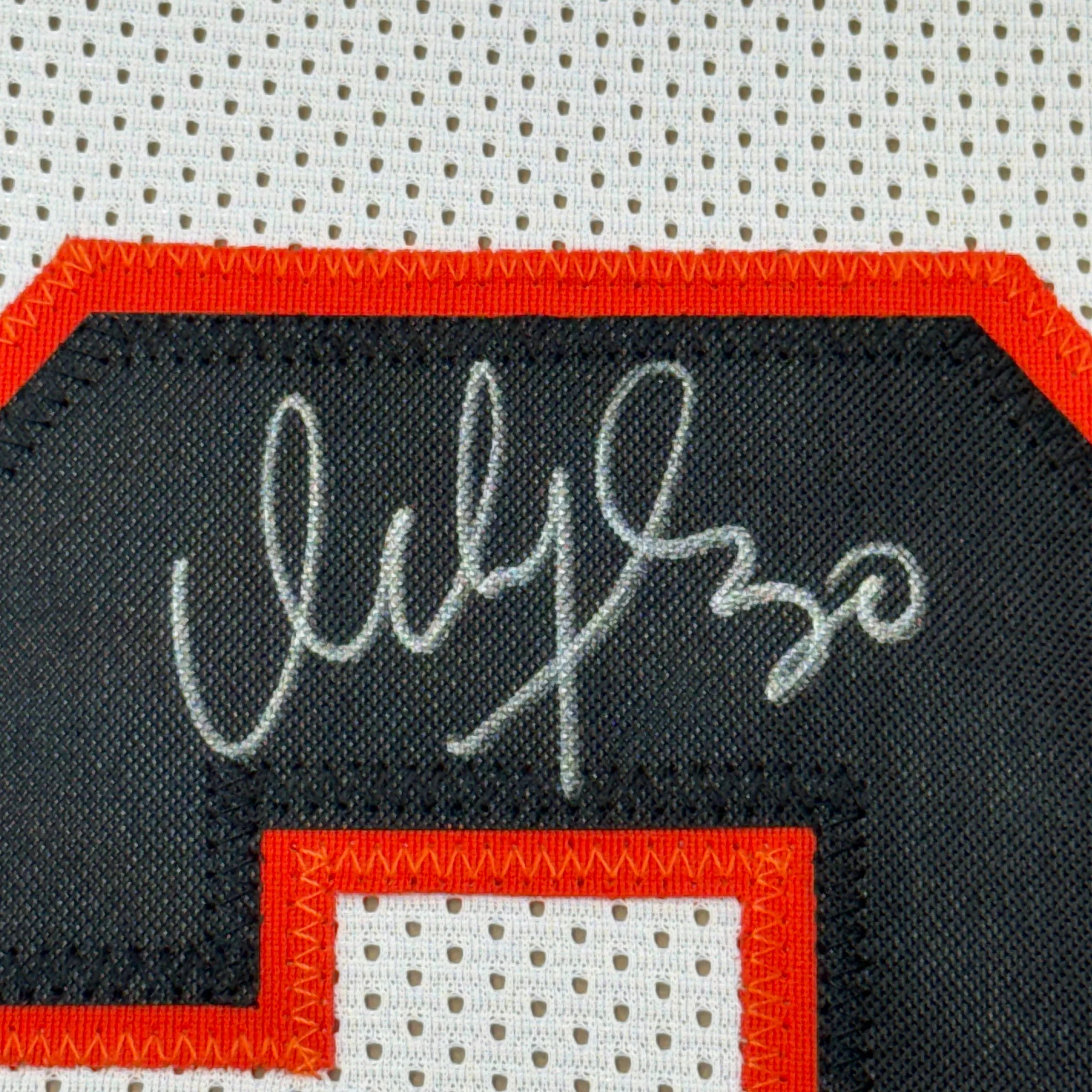 Framed Autographed/Signed Ickey Woods Who Dey 35x39 Cincinnati White Football Jersey JSA COA