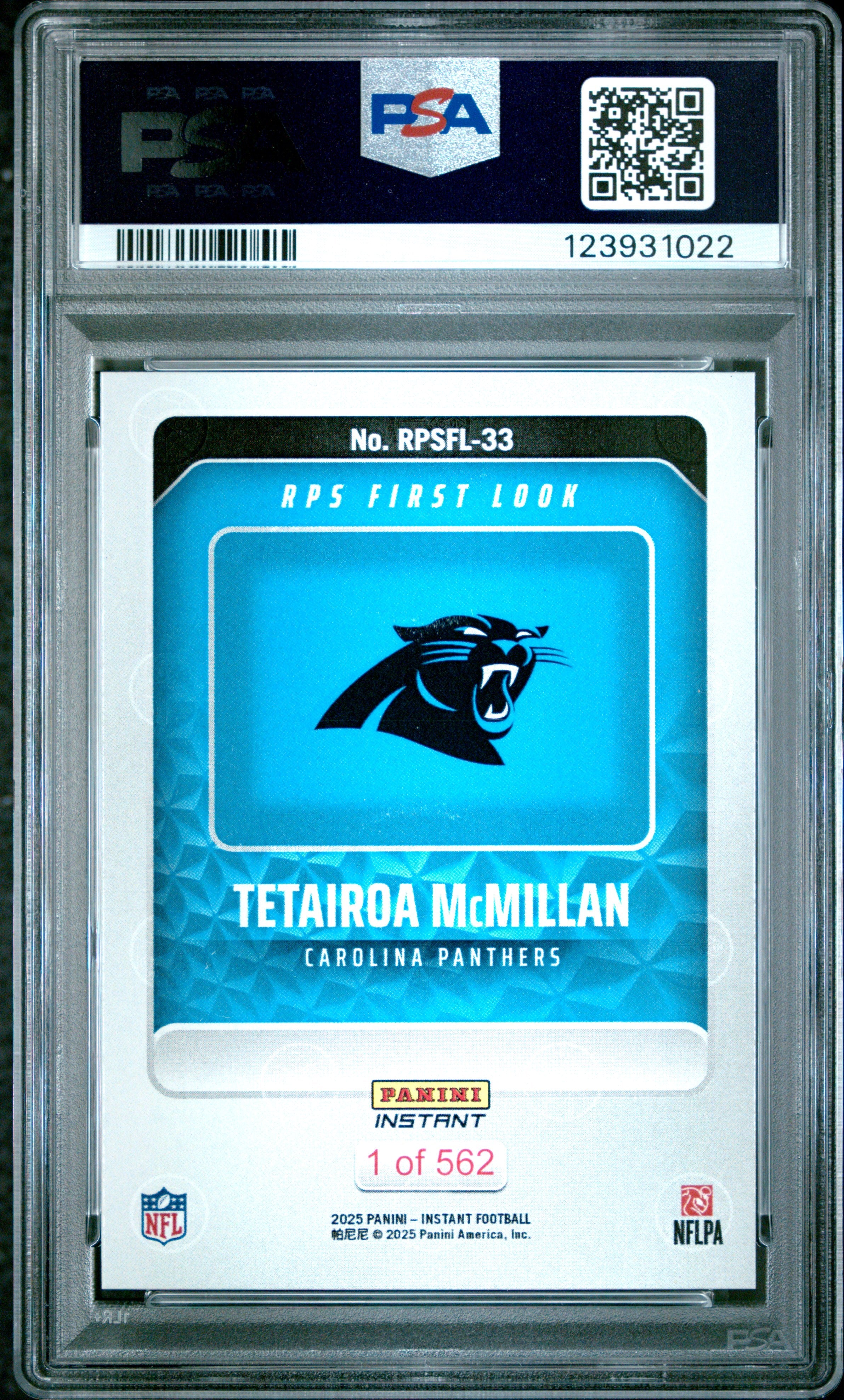 Graded 2025 Panini Instant Tetairoa McMillan #RPSFL33 RPS First Look Rookie RC Football Card PSA 10 Gem Mint
