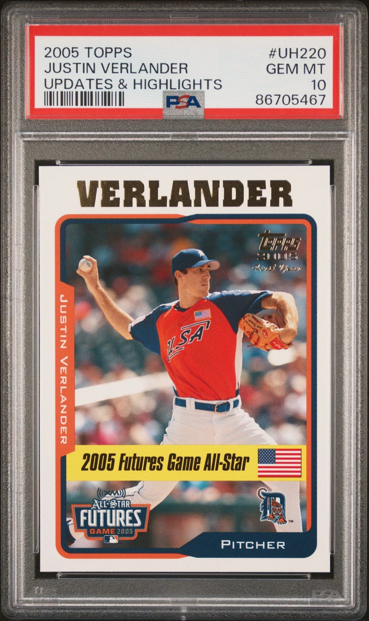 Graded 2005 Topps Justin Verlander #UH220 Updates & Highlights Rookie RC Baseball Card PSA 10 Gem Mint