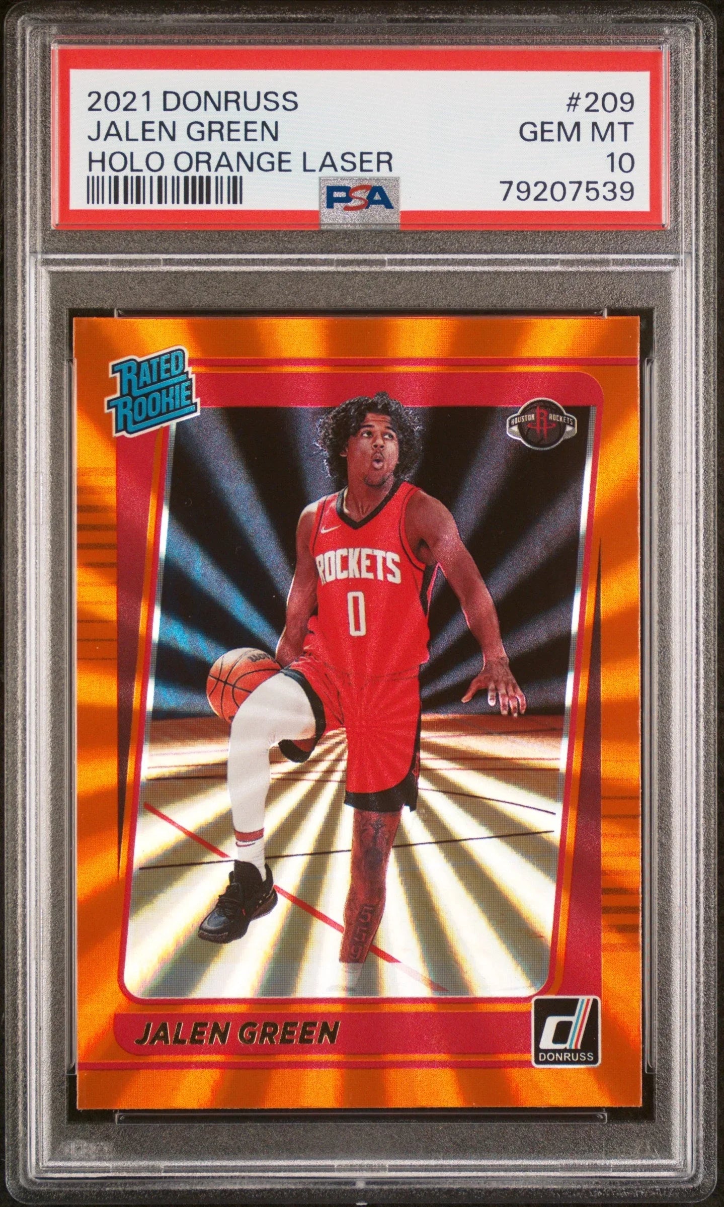 Graded 2021 Panini Donruss Jalen Green #209 Holo Orange Laser Rookie RC Basketball Card PSA 10 Gem Mint