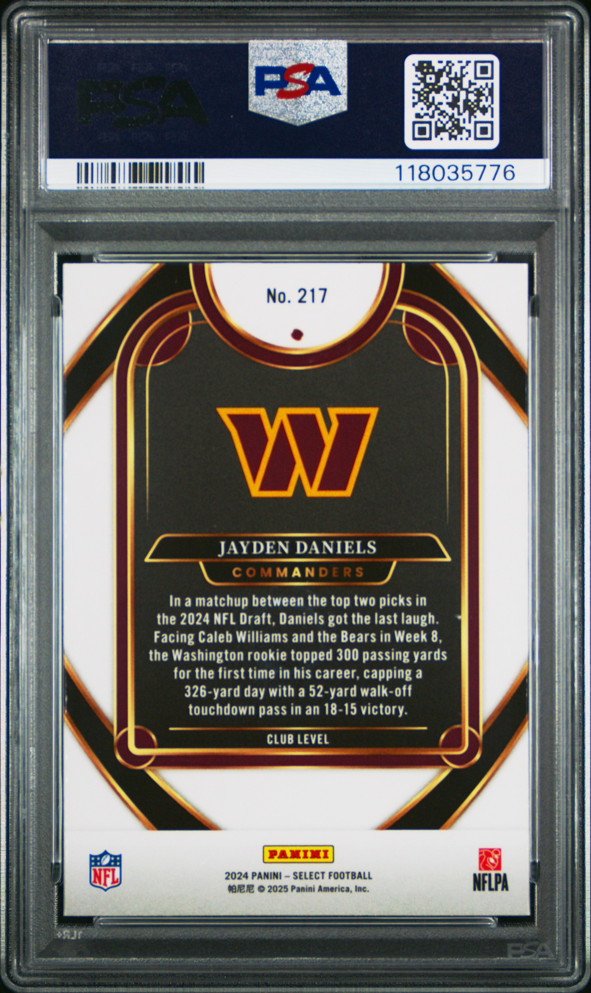 Graded 2024 Panini Select Jayden Daniels #217 Rookie RC Football Card PSA 10 Gem Mint