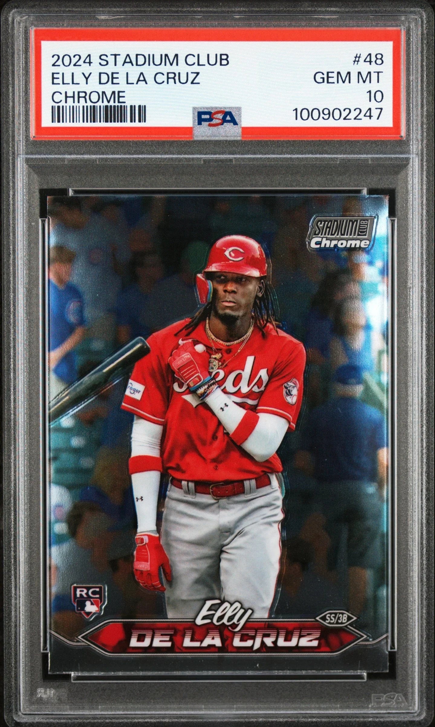 Graded 2024 Topps Stadium Club Elly De La Cruz #48 Chrome Rookie RC Baseball Card PSA 10 Gem Mint