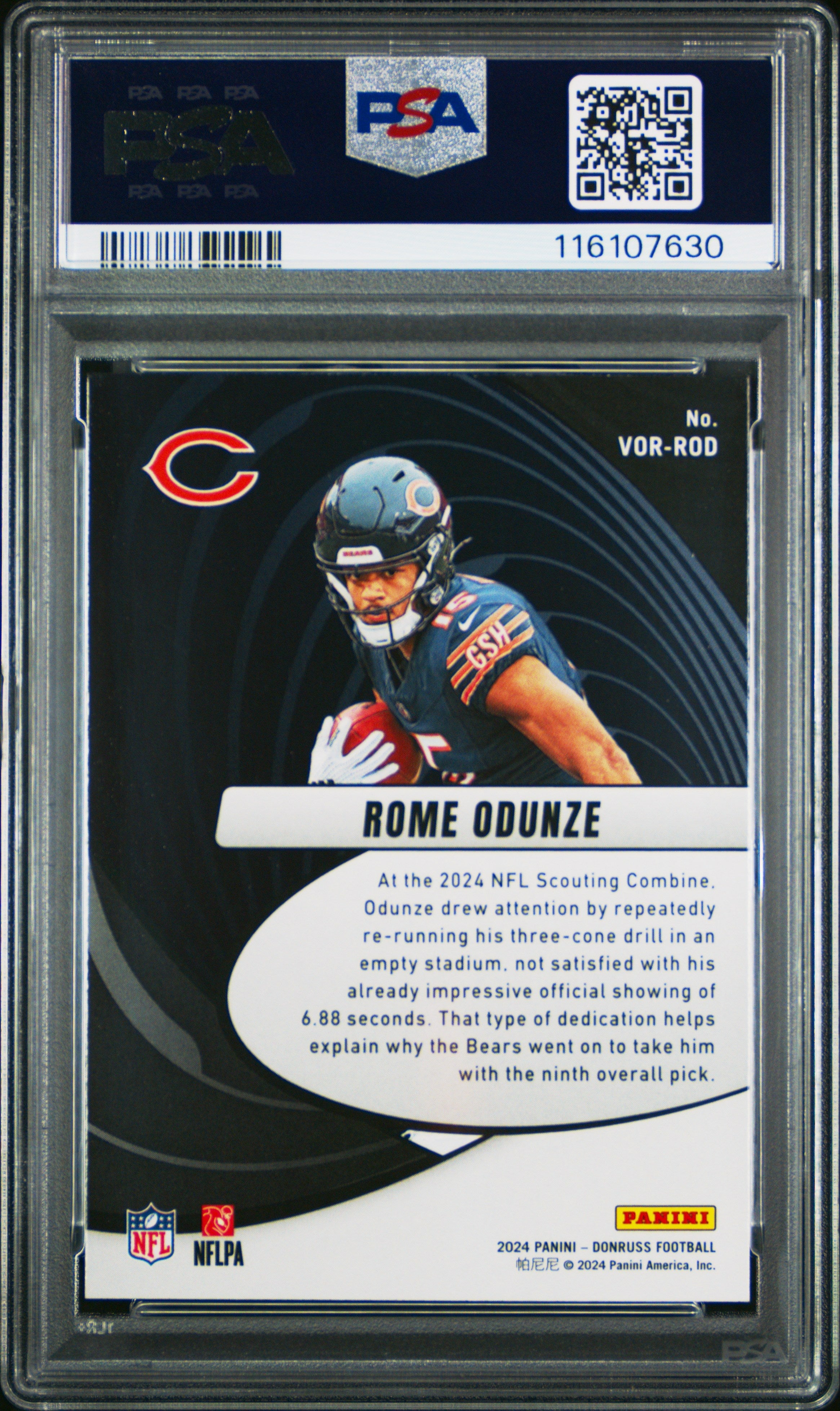 Graded 2024 Panini Donruss Rome Odunze #VORROD Vortex Rookie RC Football Card PSA 10 Gem Mint