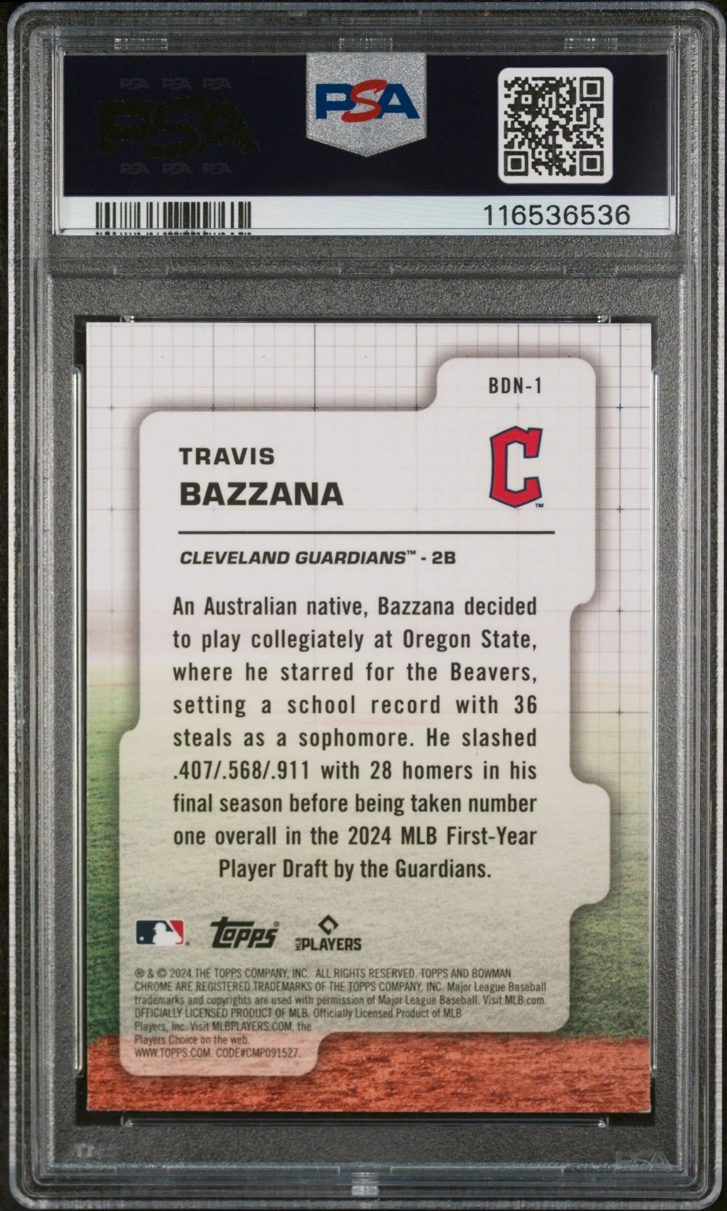 Graded 2024 Topps Bowman Draft Travis Bazzana #BDN1 Draft Night Rookie RC Baseball Card PSA 8 Near Mint