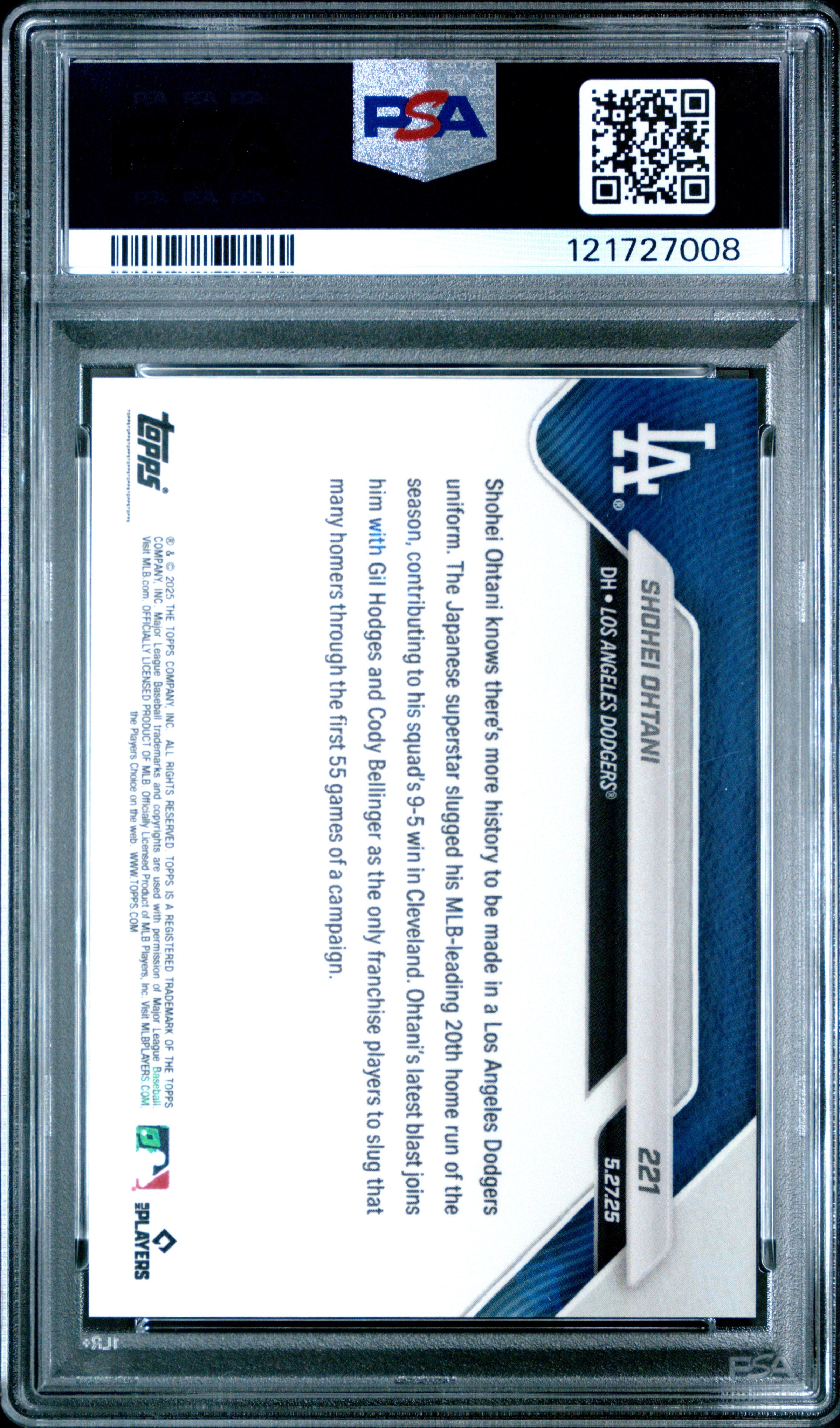 Graded 2025 Topps Now Shohei Ohtani #221 Baseball Card PSA 10 Gem Mint