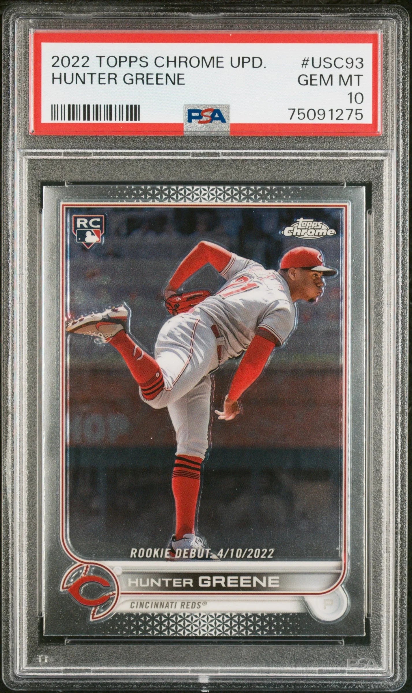 Graded 2022 Topps Chrome Update Hunter Greene #USC93 Rookie RC Baseball Card PSA 10 Gem Mint