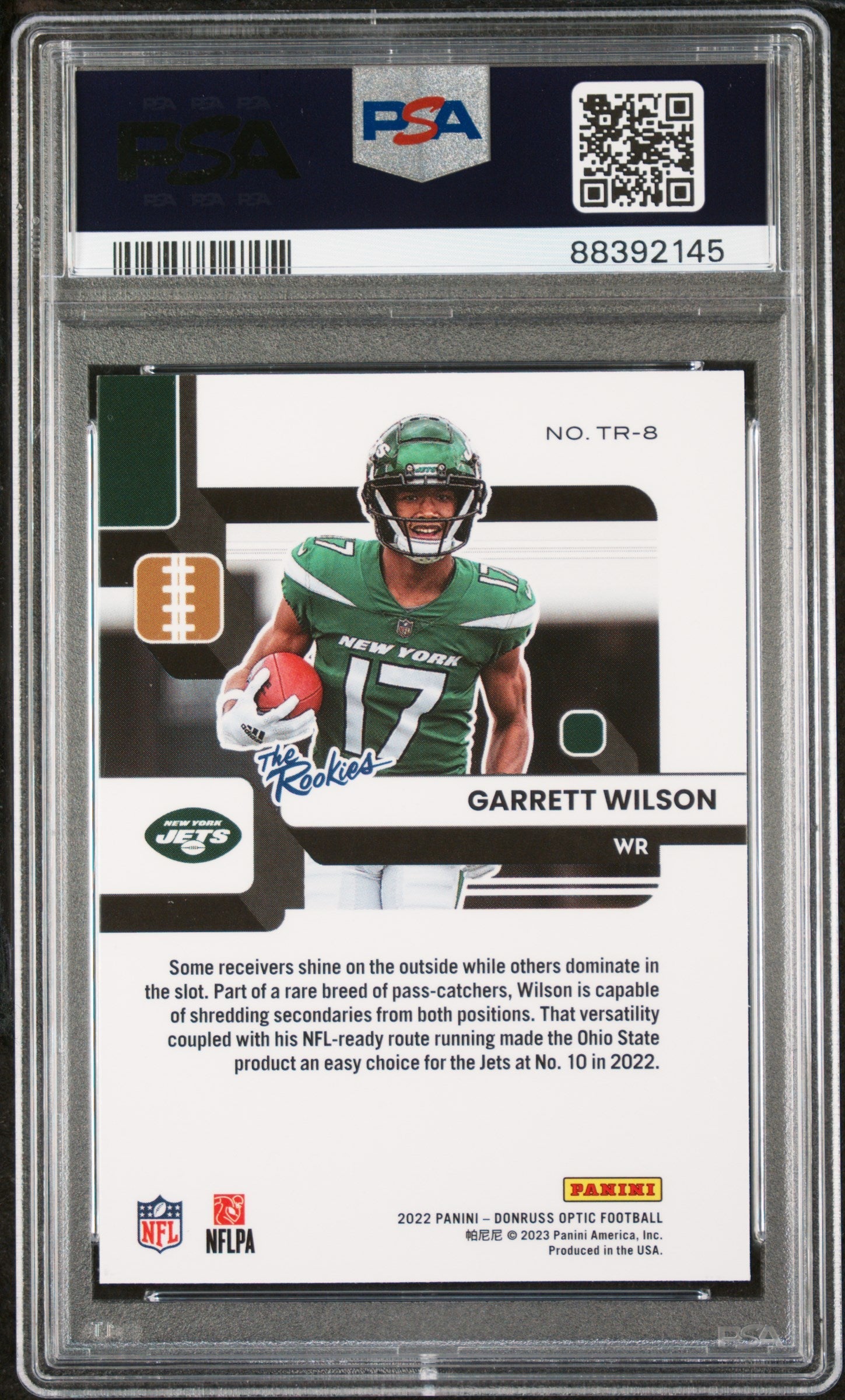 Graded 2022 Panini Donruss Optic Garrett Wilson #TR8 The Rookies Rookie RC Football Card PSA 10 Gem Mint