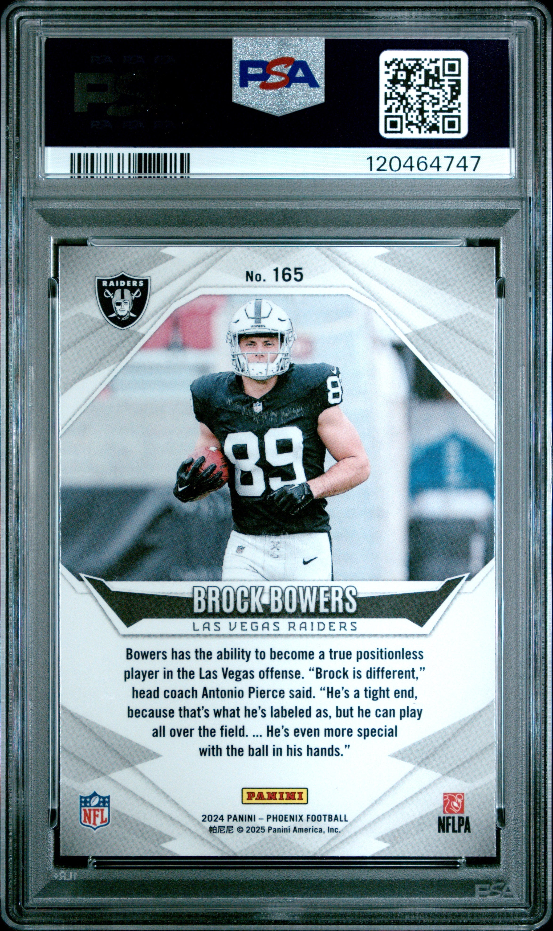 Graded 2024 Panini Phoenix Brock Bowers #165 Purple Fade Rookie RC Football Card PSA 10 Gem Mint