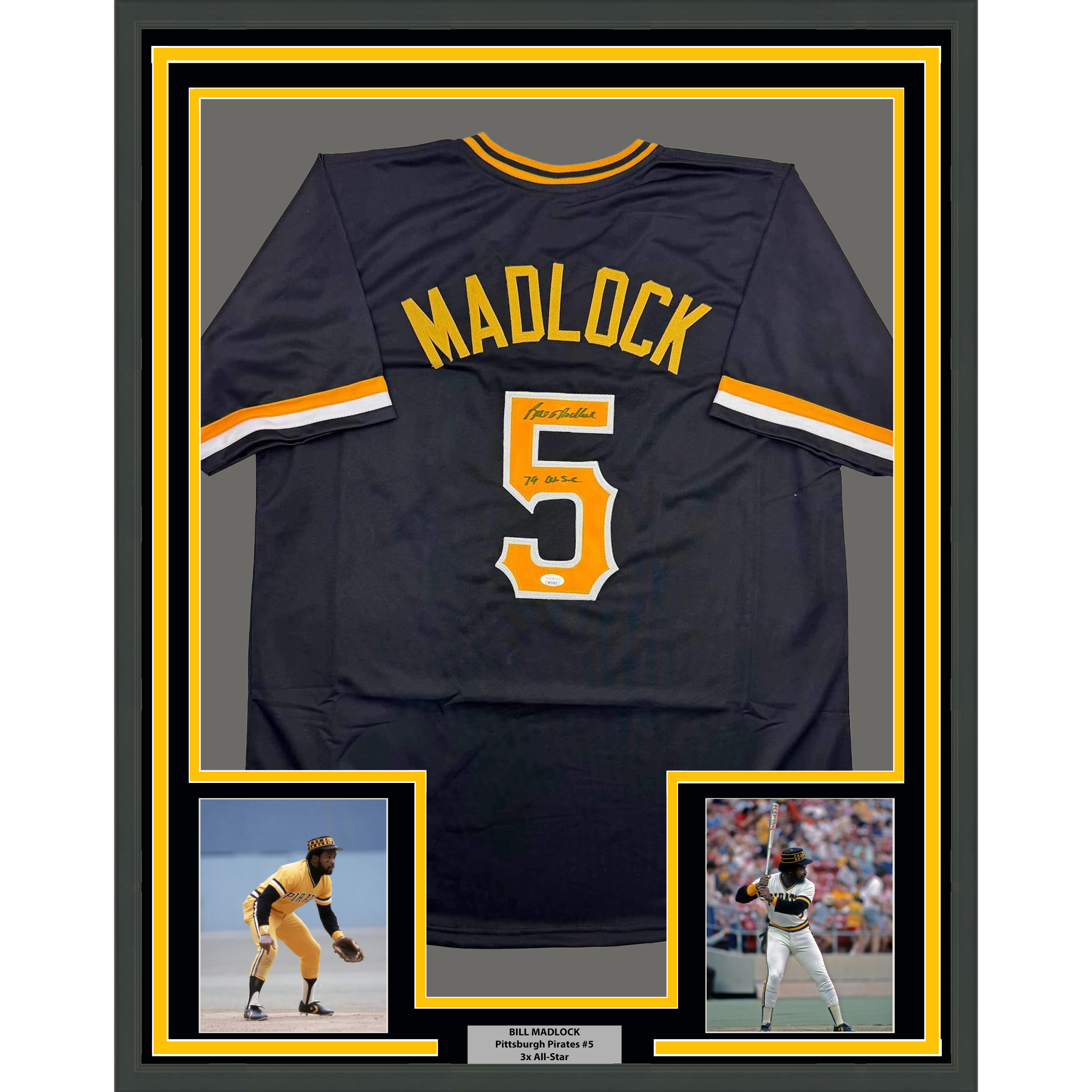 Framed Autographed/Signed Bill Madlock 35x39 Pittsburgh Black Baseball Jersey JSA COA
