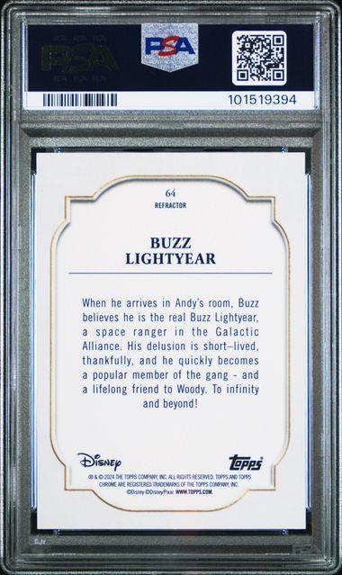Graded 2024 Topps Chrome Disney Silver Refractor Buzz Lightyear #64 Card PSA 10 Gem Mint