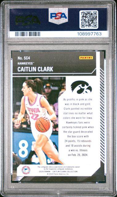 Graded 2024 Panini Caitlin Clark Collection Caitlin Clark #SC4 School Colors #/299 Rookie RC Basketball Card PSA 9 Mint