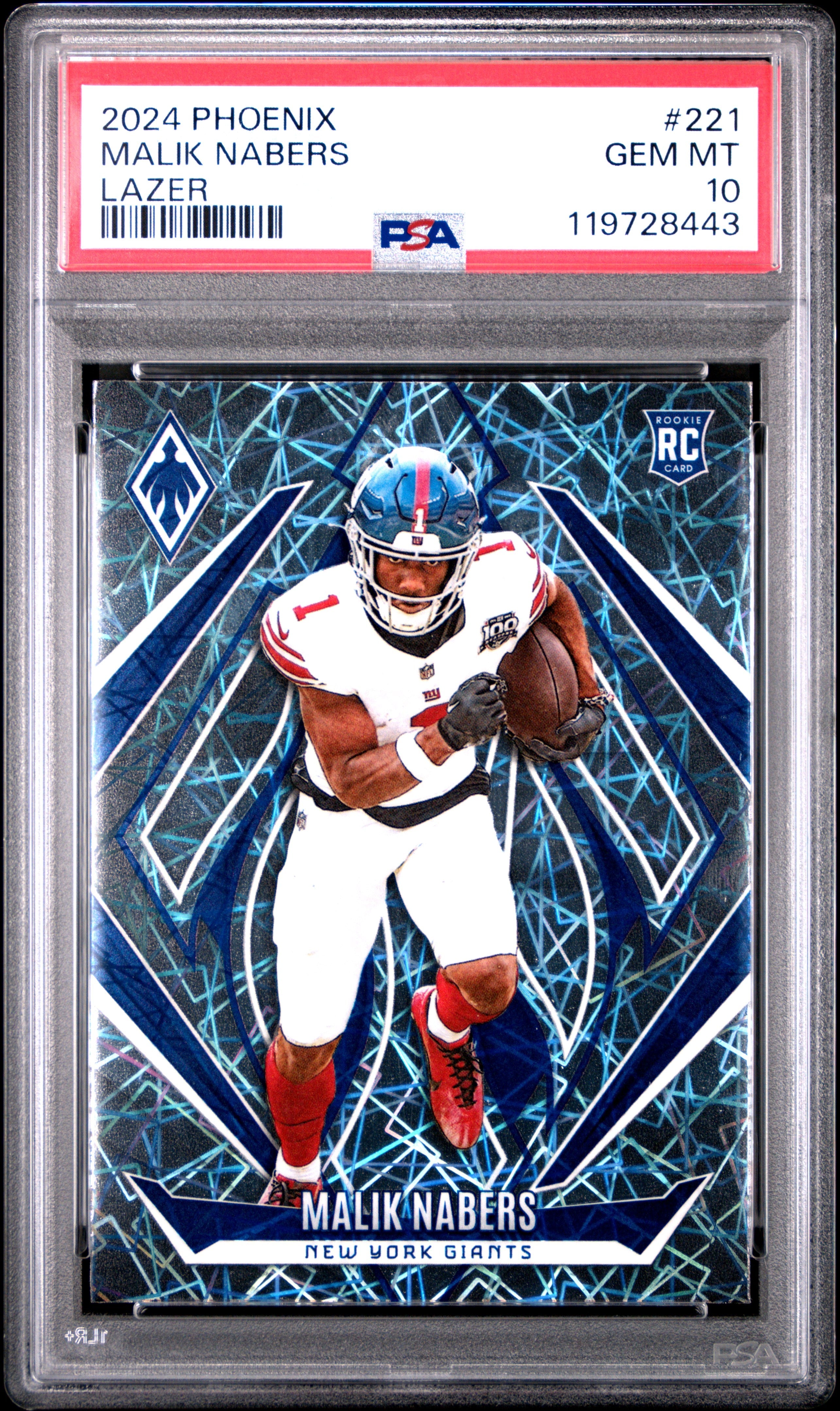 Graded 2024 Panini Phoenix Malik Nabers #221 Lazer Rookie RC Football Card PSA 10 Gem Mint