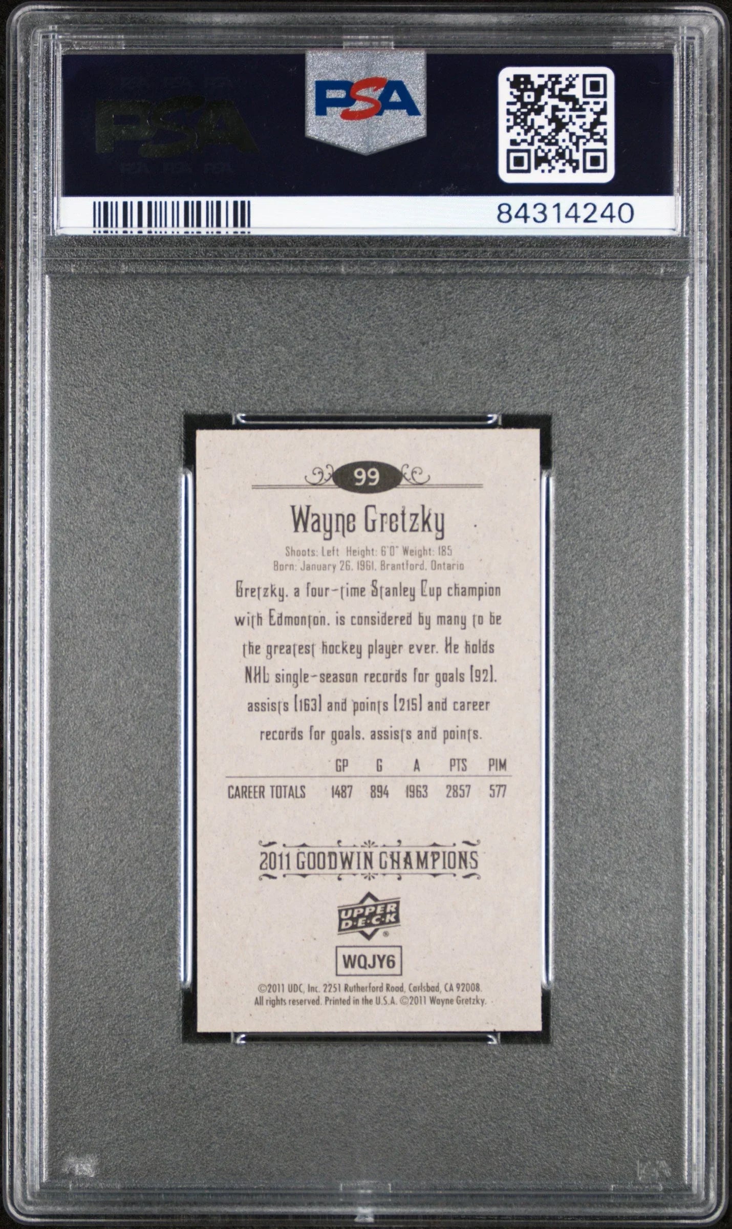 2011 GOODWIN CHAMPIONS WAYNE GRETZKY MINI #99 - PSA 10