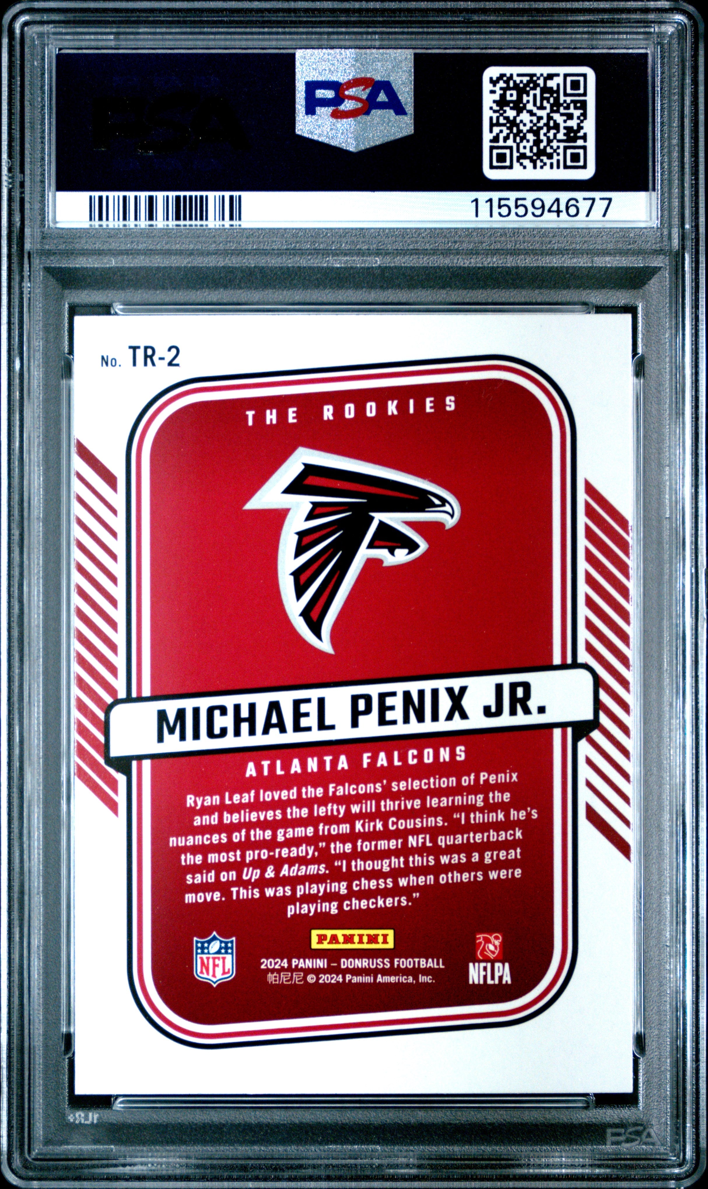 Graded 2024 Panini Donruss Michael Penix Jr #1TR2 The Rookies Rookie RC Football Card PSA 10 Gem Mint