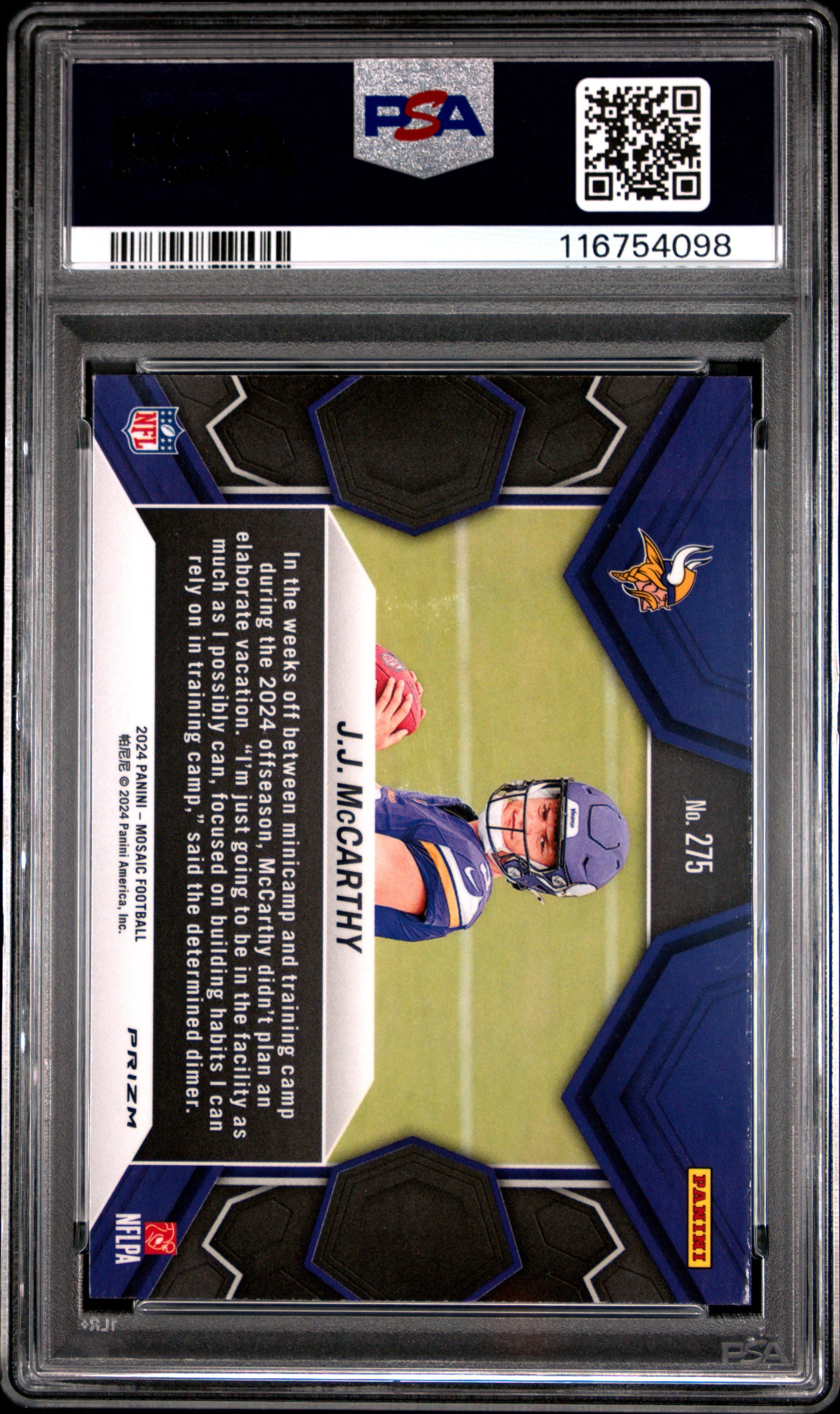 2024 Panini Mosaic JJ McCarthy #275 Reactive Blue Rookie RC Football Card PSA 10 Gem Mint