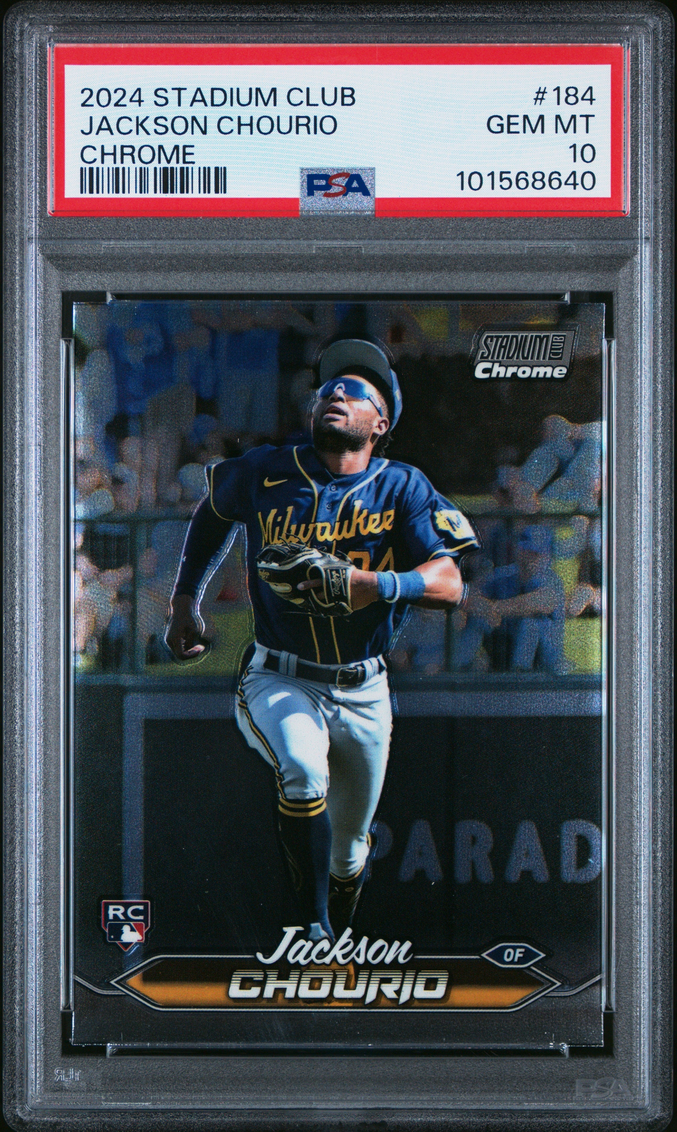 Graded 2024 Topps Stadium Club Jackson Chourio #184 Chrome Rookie RC Baseball Card PSA 10 Gem Mint