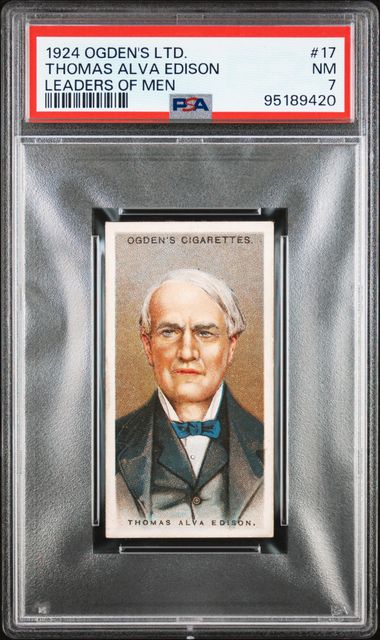 Graded 1924 Ogden's LTD. Leaders of Men Thomas Alva Edison #17 Baseball Tobacco Card PSA 7 Near Mint